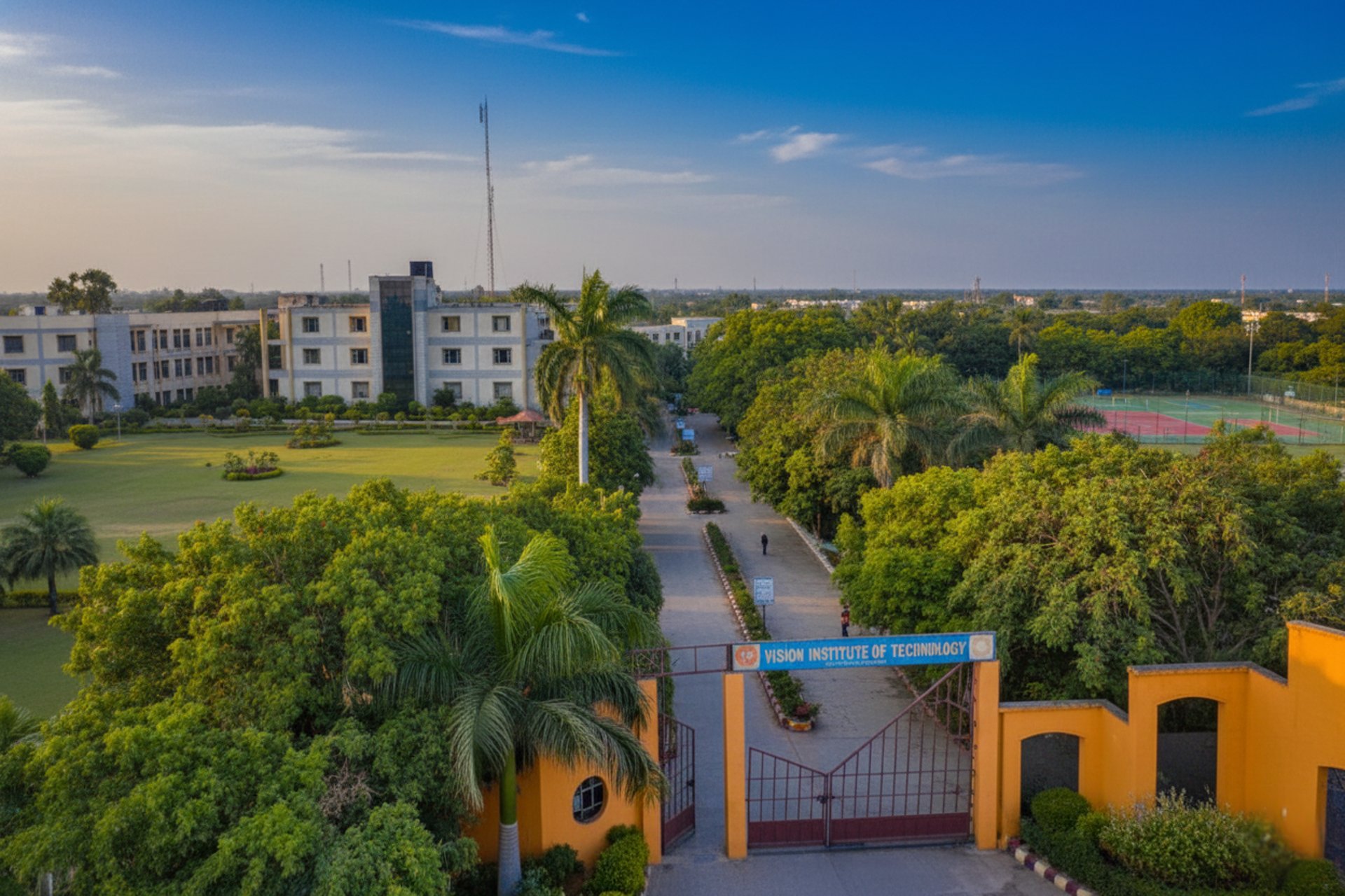 an abstract photo of a curved building with a blue sky in the background