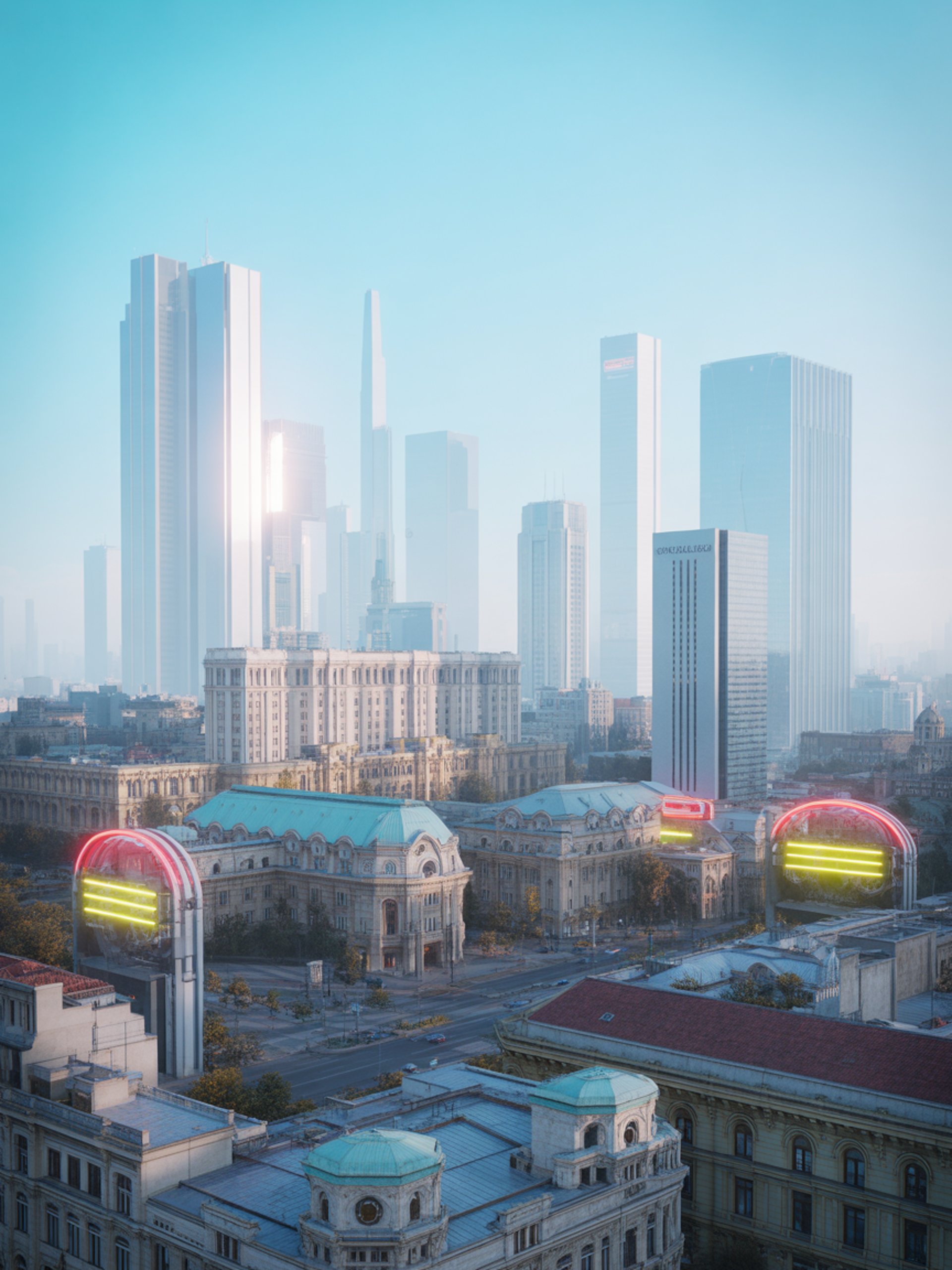 an abstract photo of a curved building with a blue sky in the background