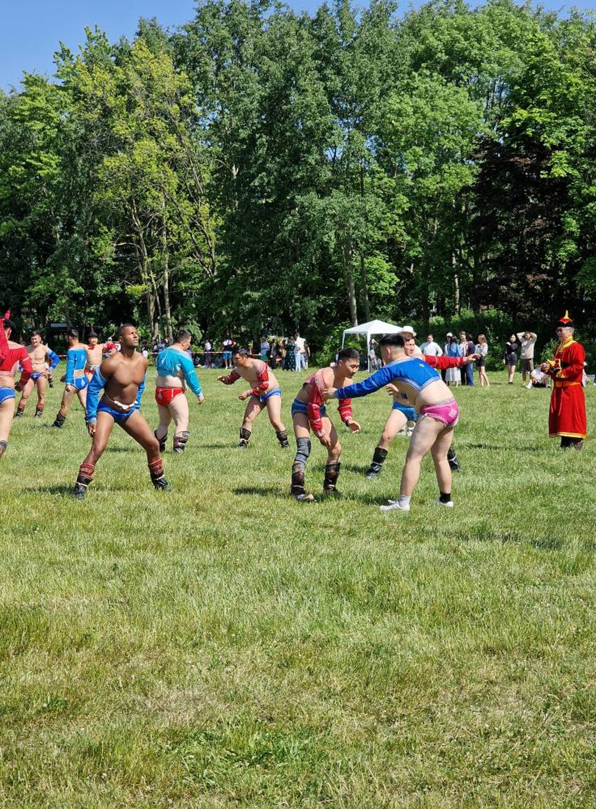 an abstract photo of a curved building with a blue sky in the background