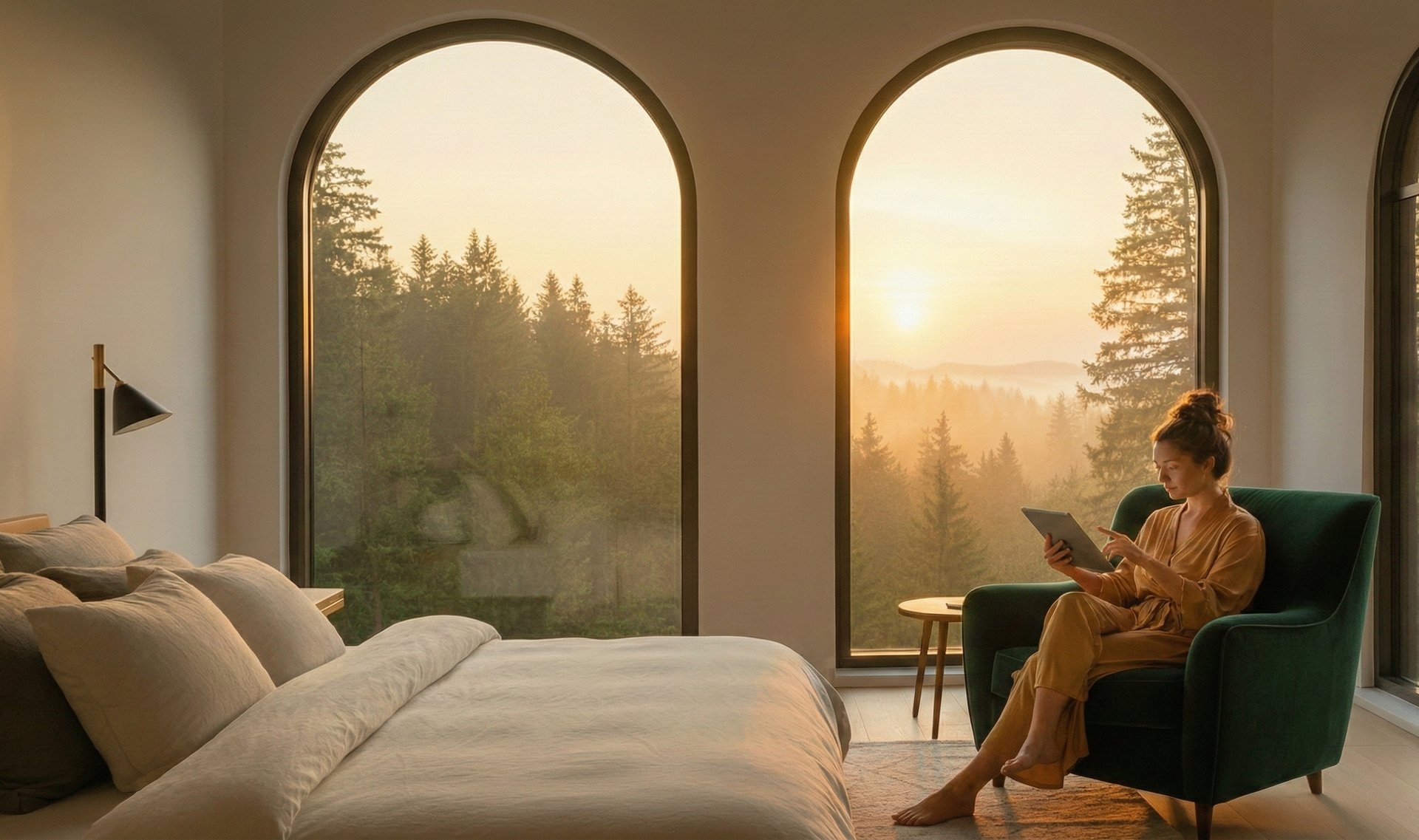 an abstract photo of a curved building with a blue sky in the background