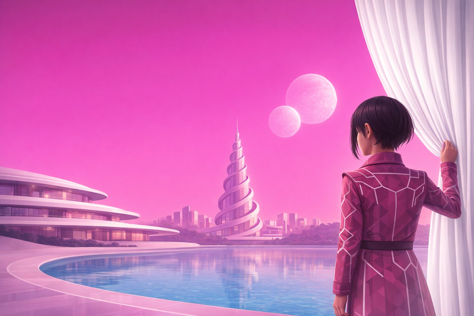 an abstract photo of a curved building with a blue sky in the background