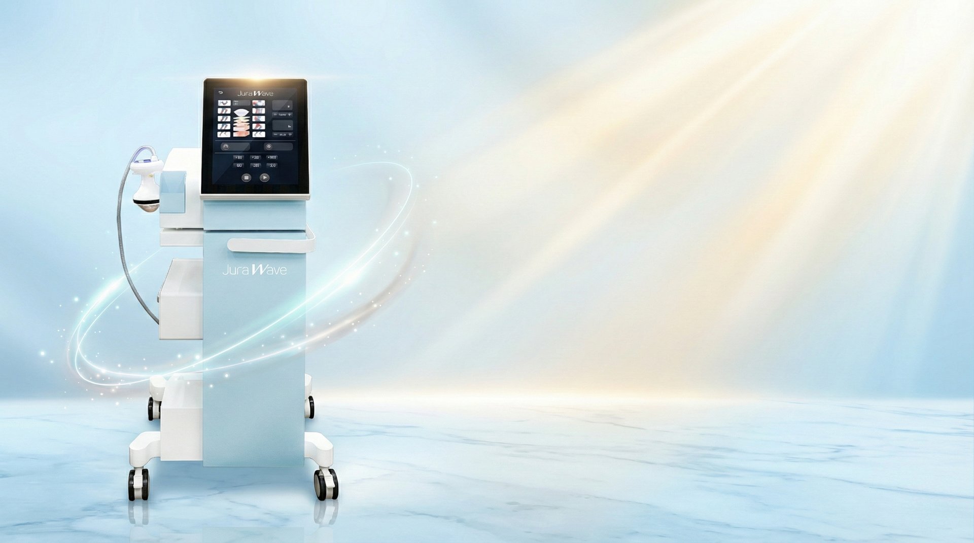 an abstract photo of a curved building with a blue sky in the background