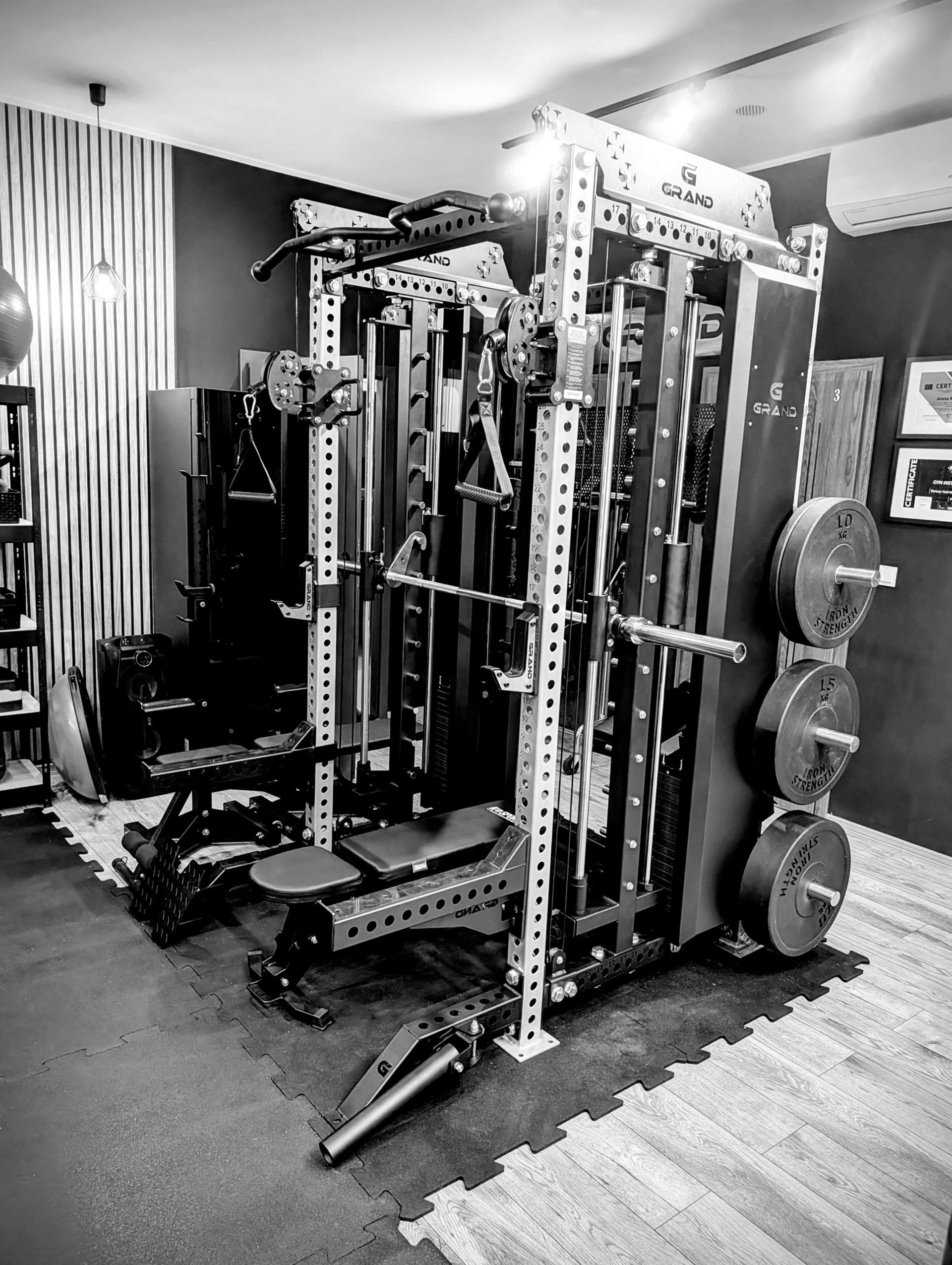 grayscale photo of man working out