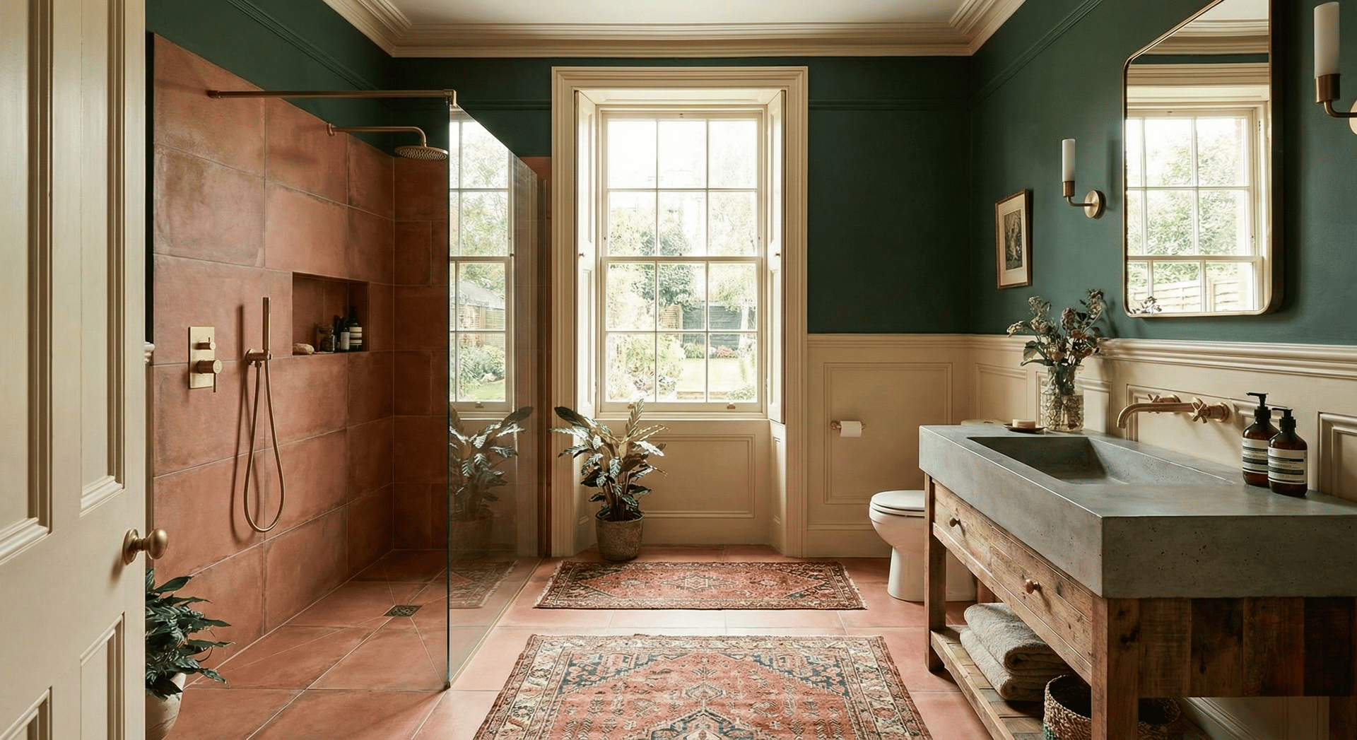 Bright hallway with multiple doorways and sunshine.