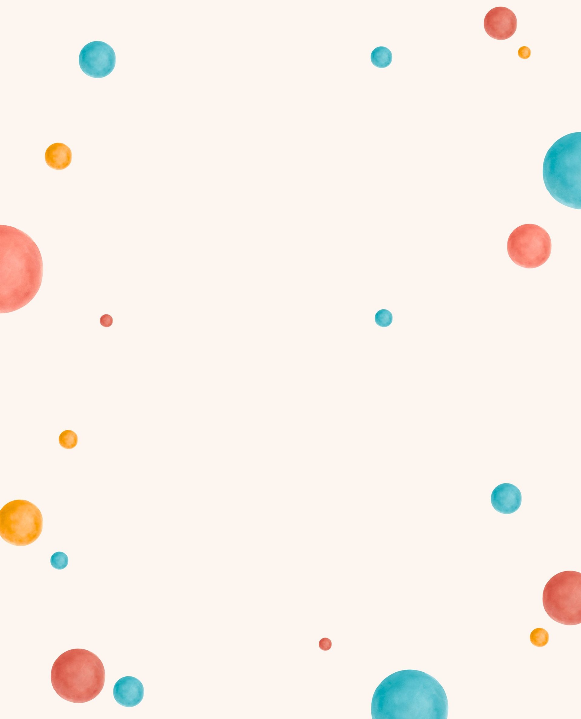 Šviesiai kreminės spalvos fonas su akvarele pieštais spalvotais burbulais