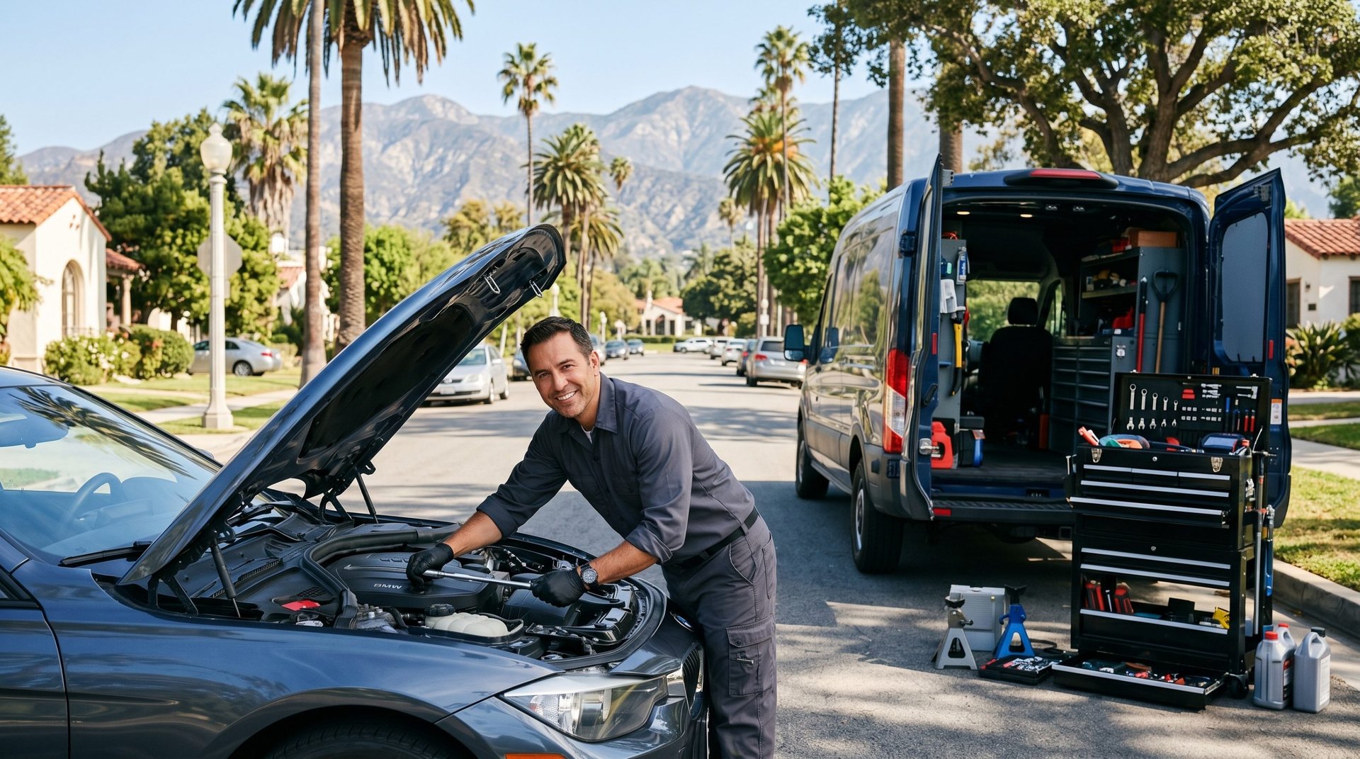 mechanic working on car engine