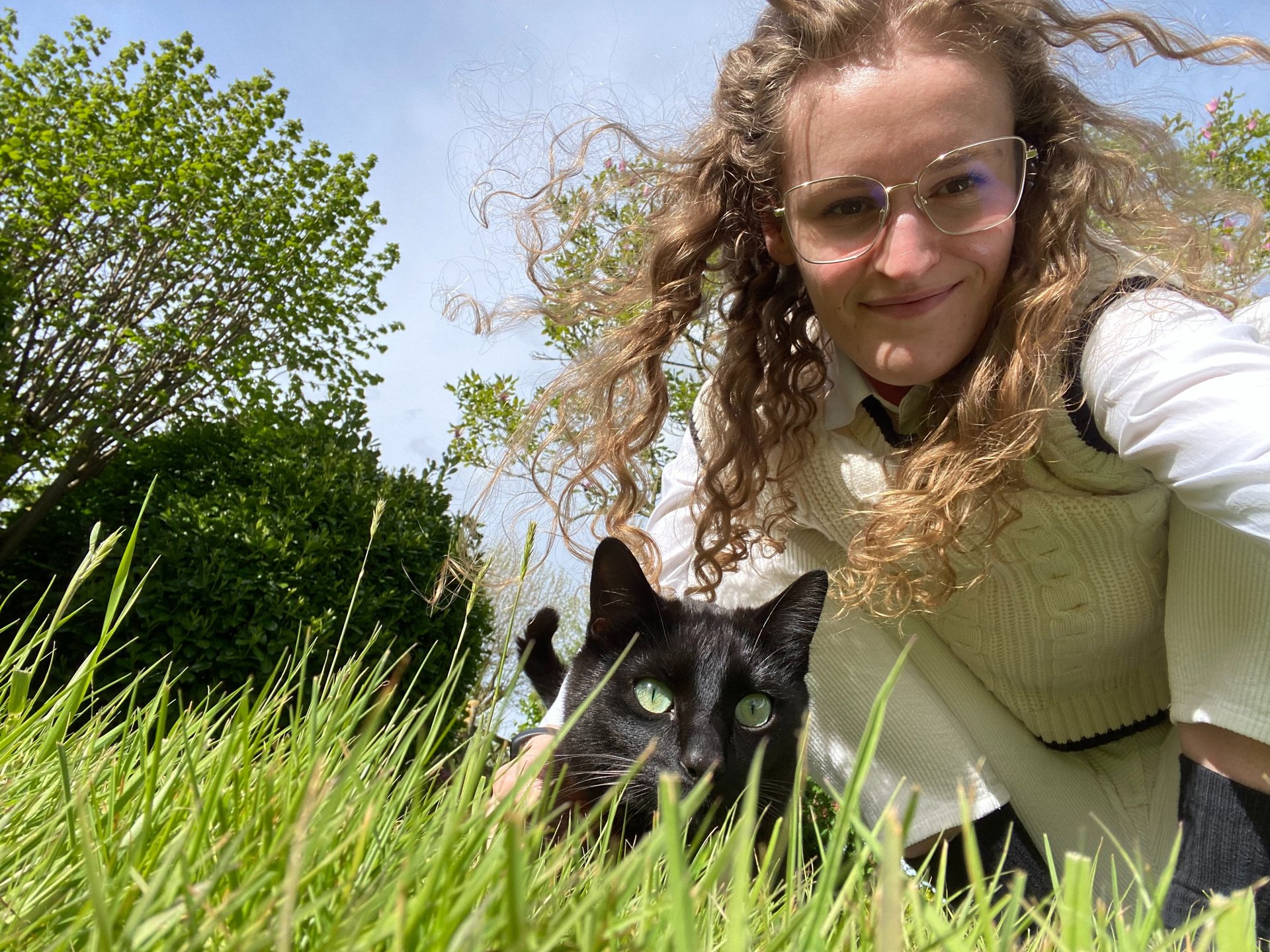 an abstract photo of a curved building with a blue sky in the background