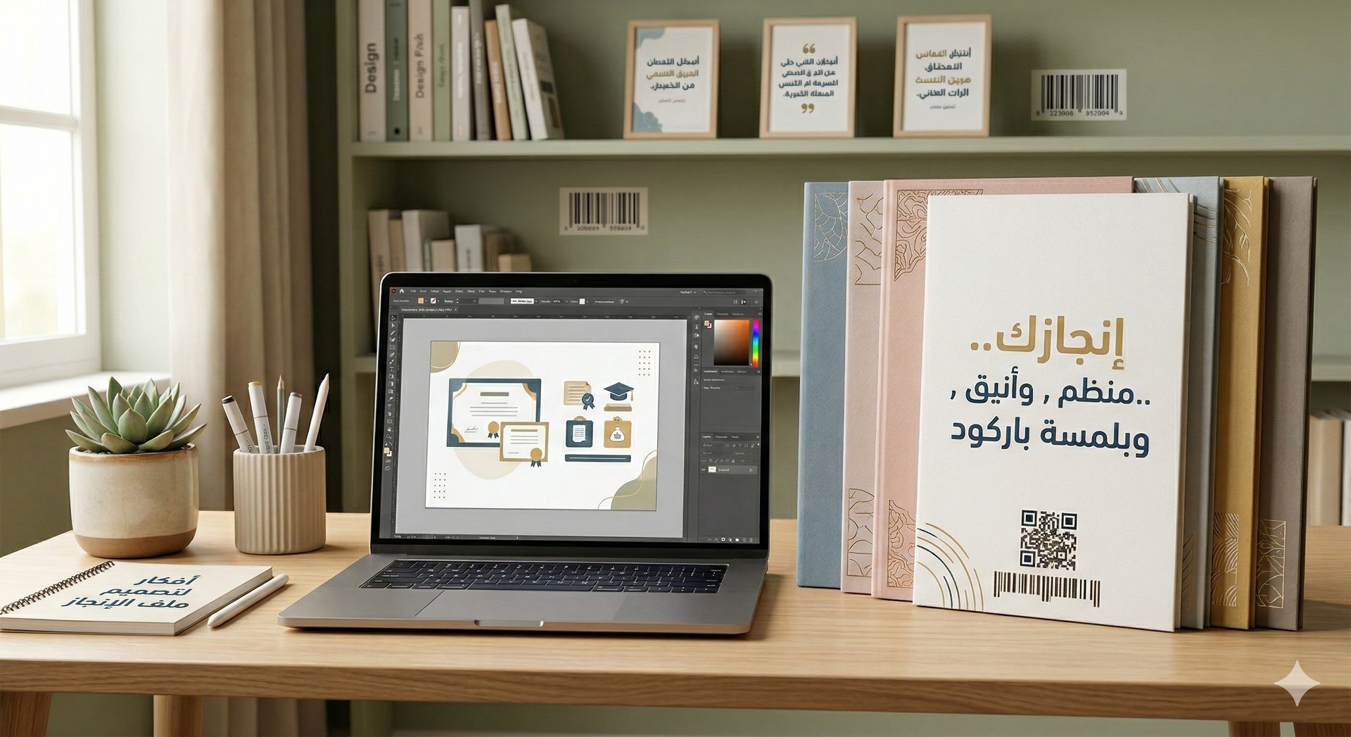 MacBook Pro near cup on desk