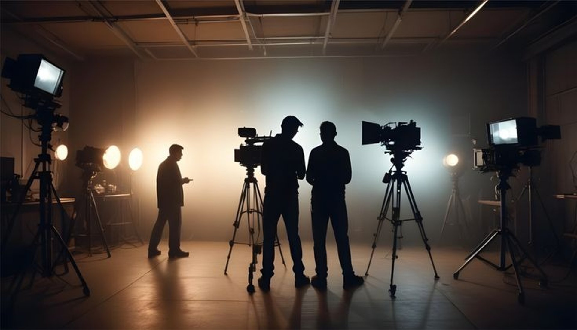 a group of people standing in a dark room