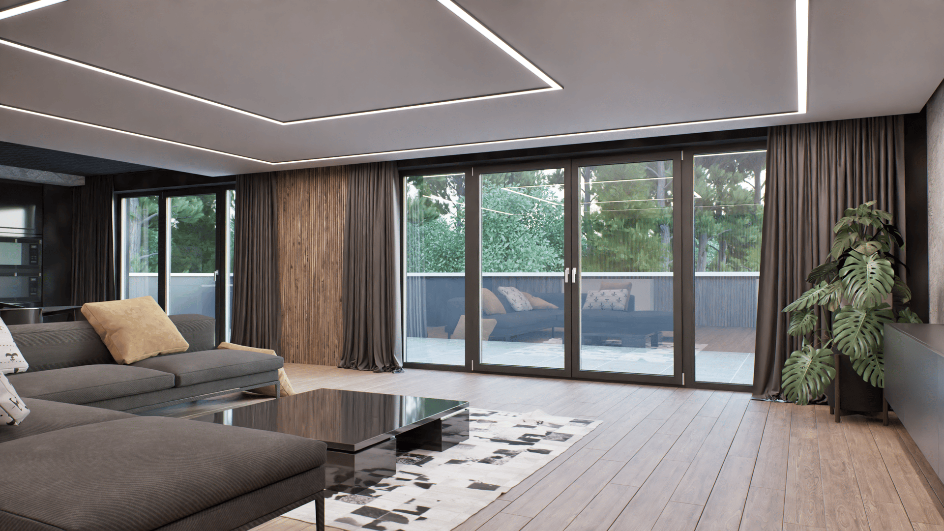 an abstract photo of a curved building with a blue sky in the background