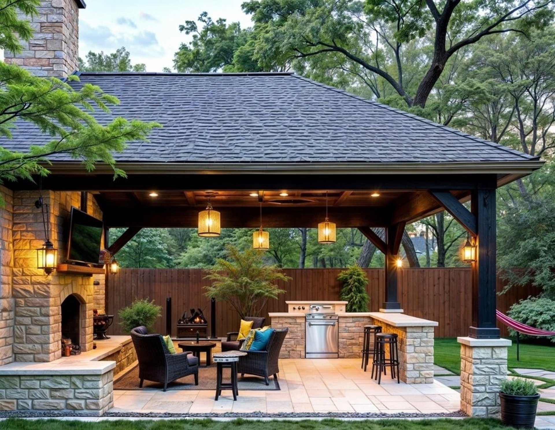 Architectural drawings of a building with elevations and floor plan.