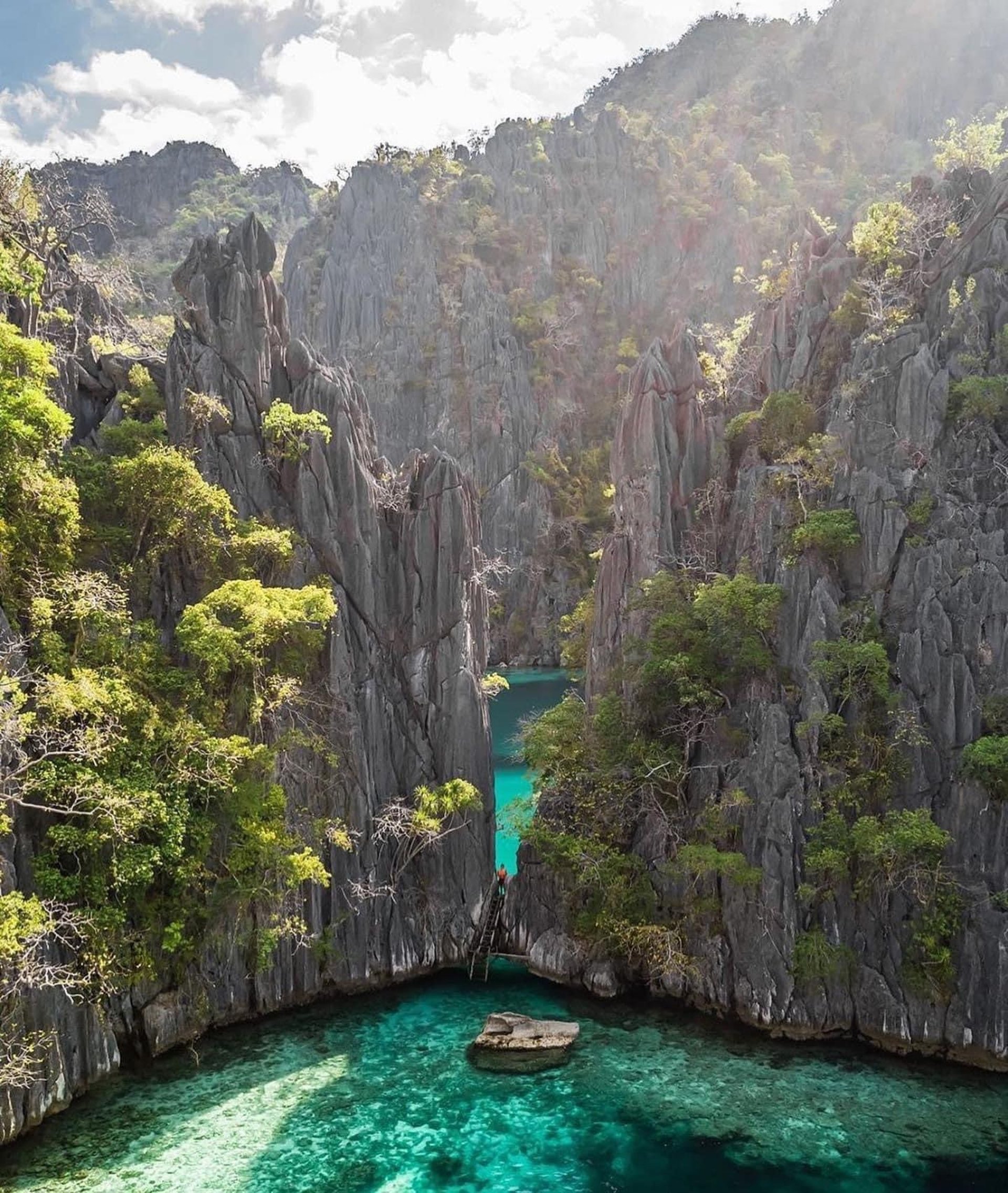an abstract photo of a curved building with a blue sky in the background
