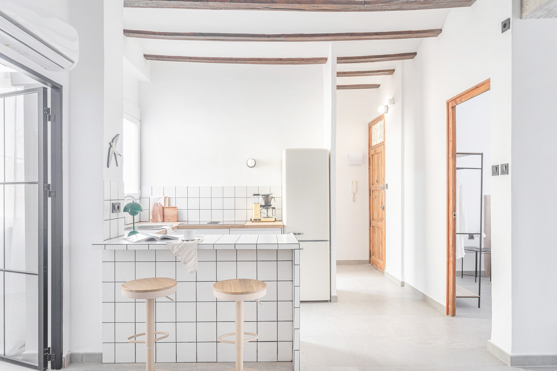 Living room with tulips and framed art