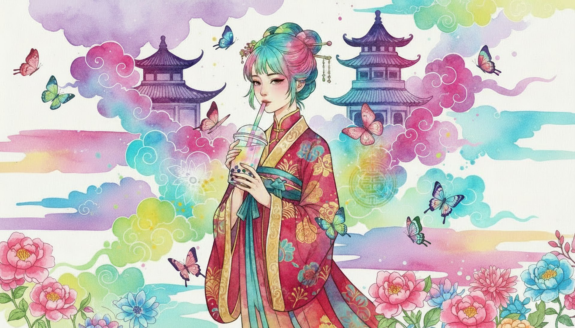 Chinese girl sipping bubble tea