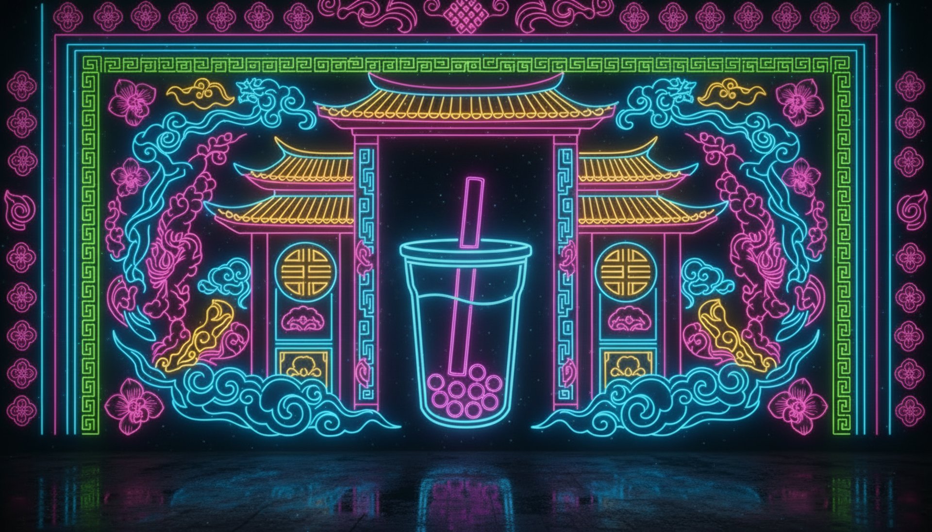 Link drinking a bubble tea and holding the master sword in a dungeon