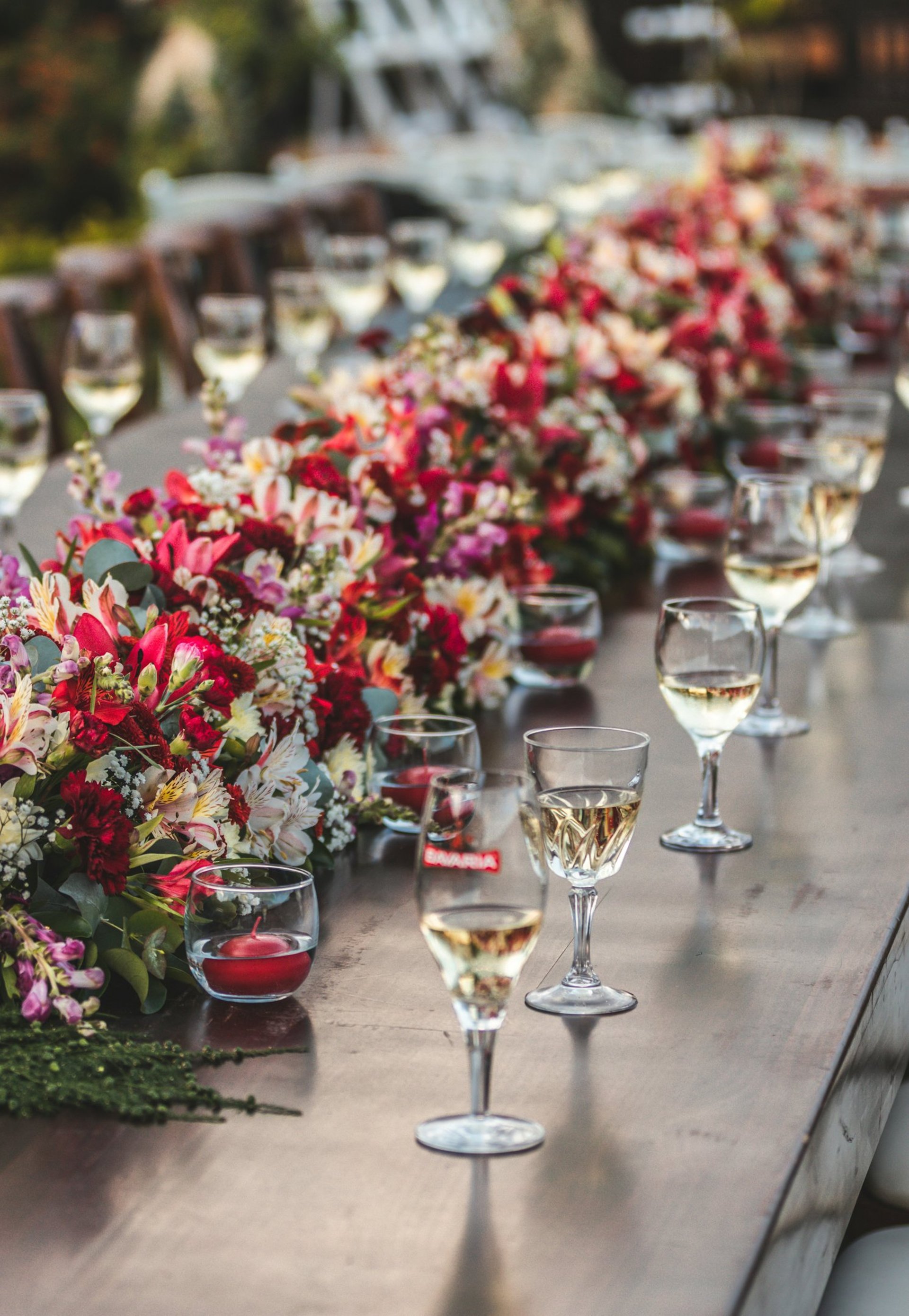 a long table is set with place settings and place settings