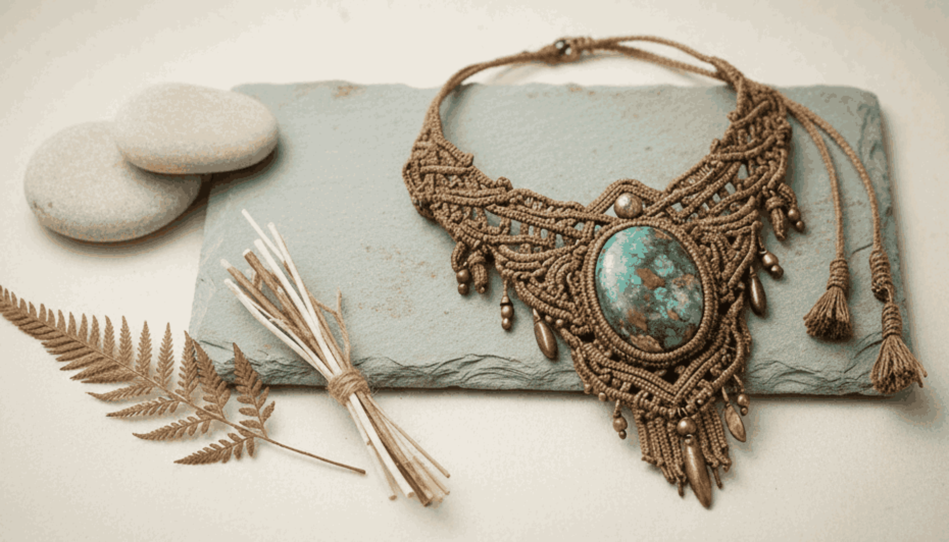 Collar de macramé con piedra turquesa mexicana.