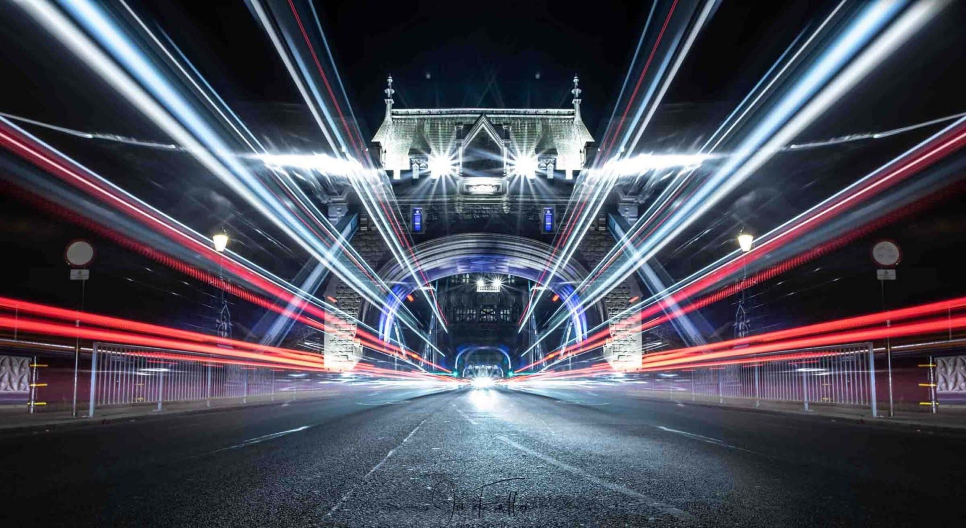 trail lights from vehicles on Tower Bridge London