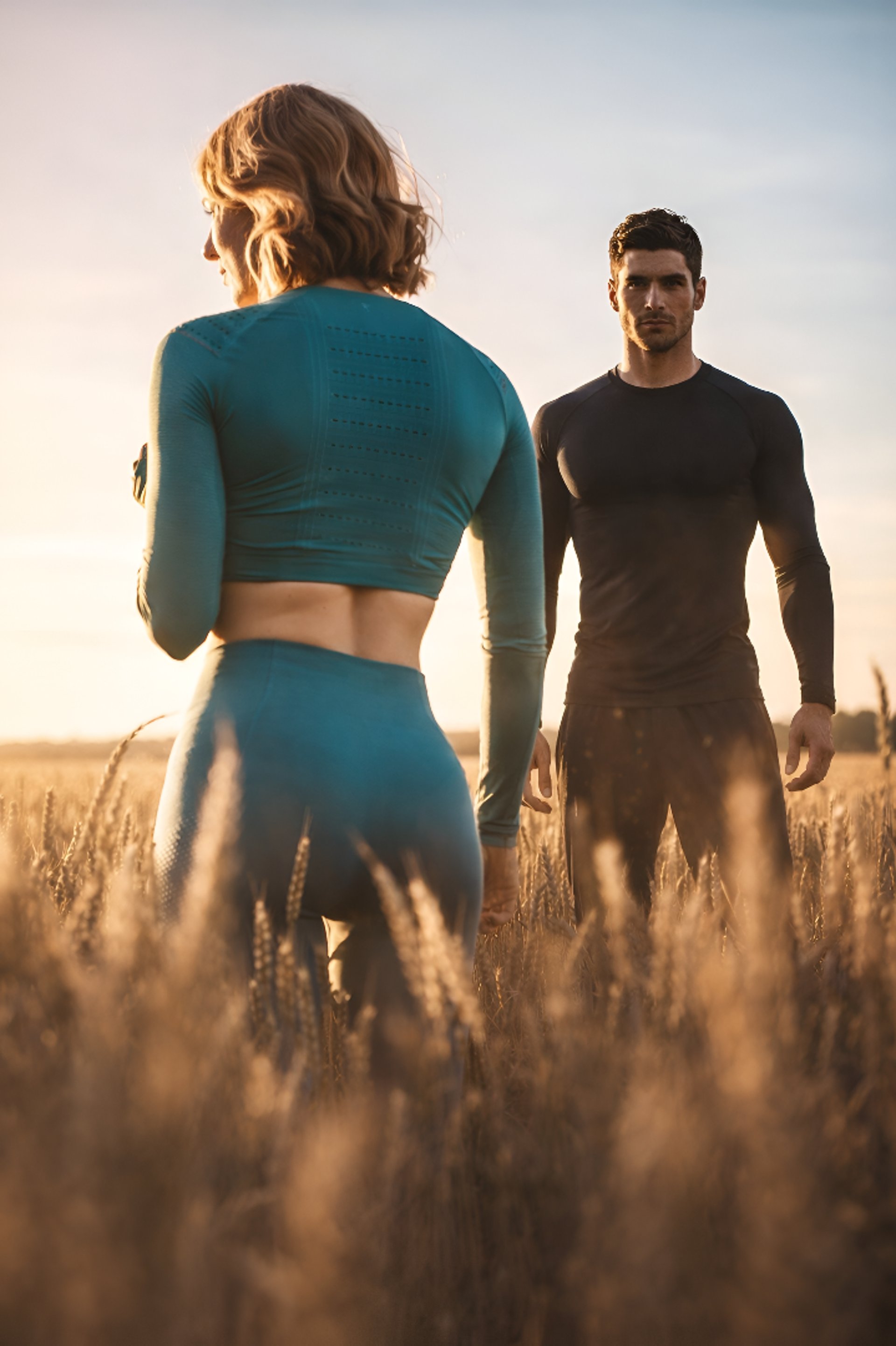 a woman standing in a field of tall grass