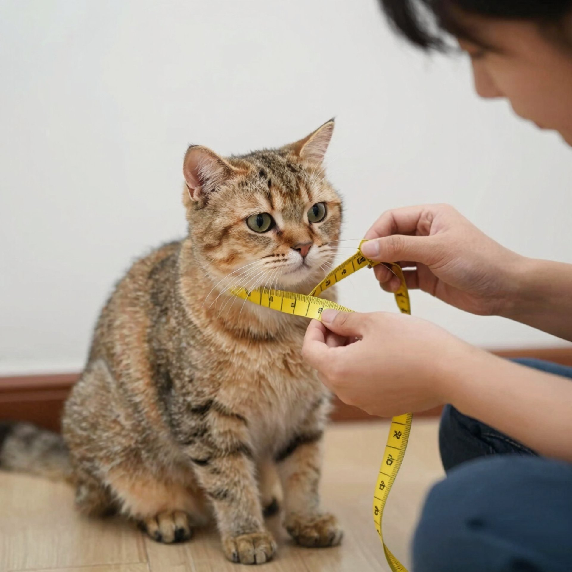Una foto de una persona tomándole medidas a un gato