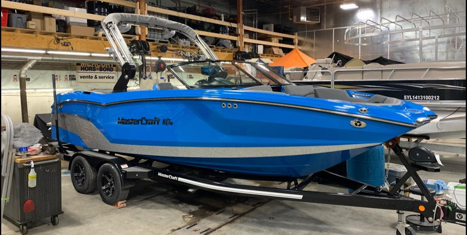 an abstract photo of a curved building with a blue sky in the background