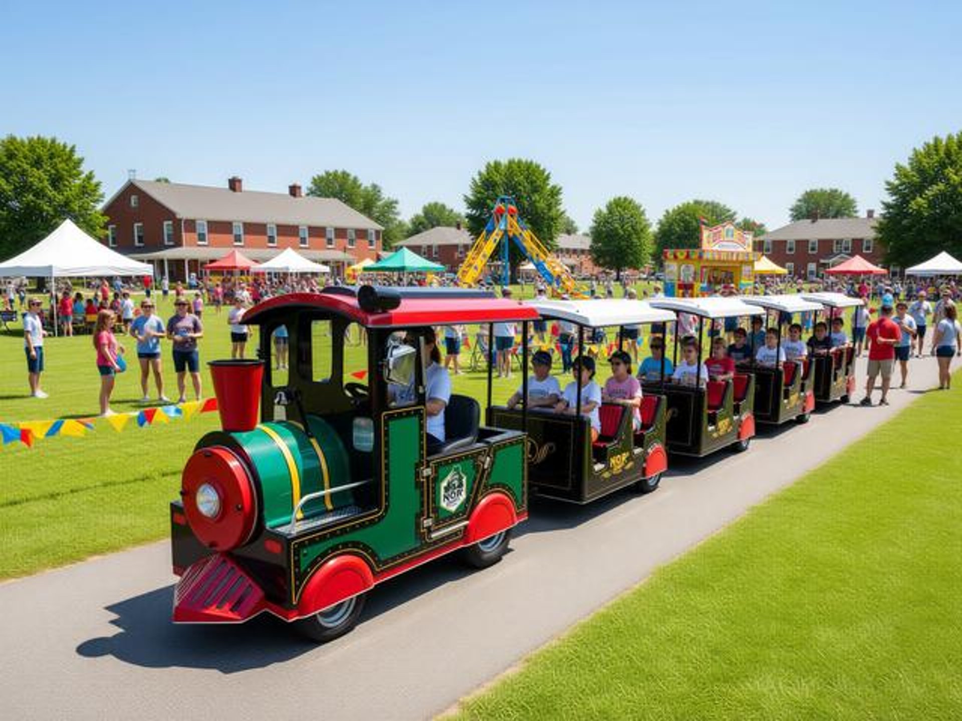 Professional trackless train rental at a corporate event in Boston, MA.