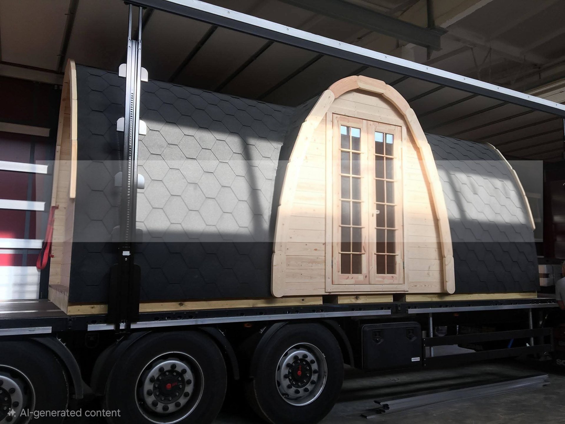 a red truck is parked on the side of the road