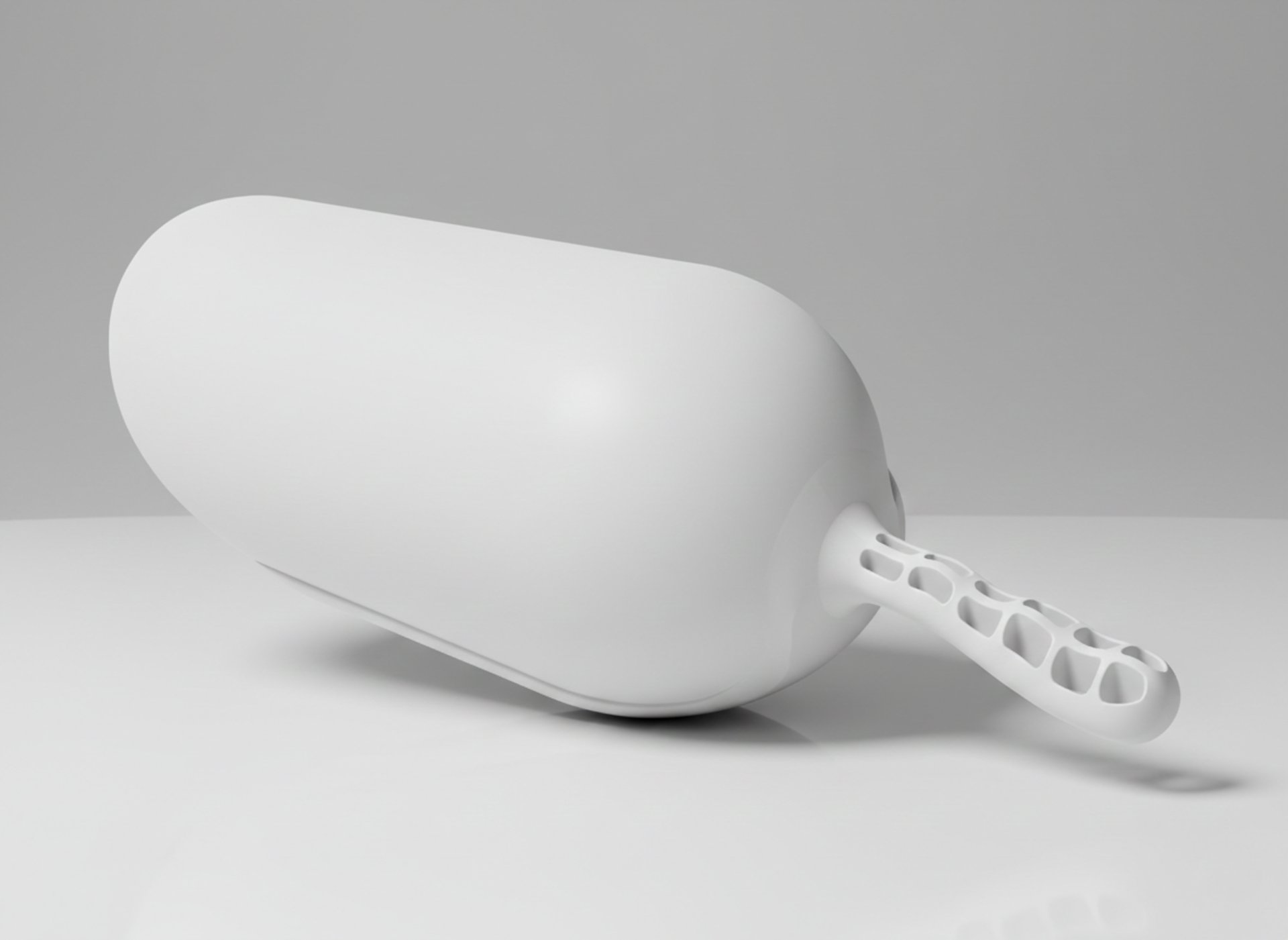 Round-base white scoop. Robust structure for intensive industrial use.