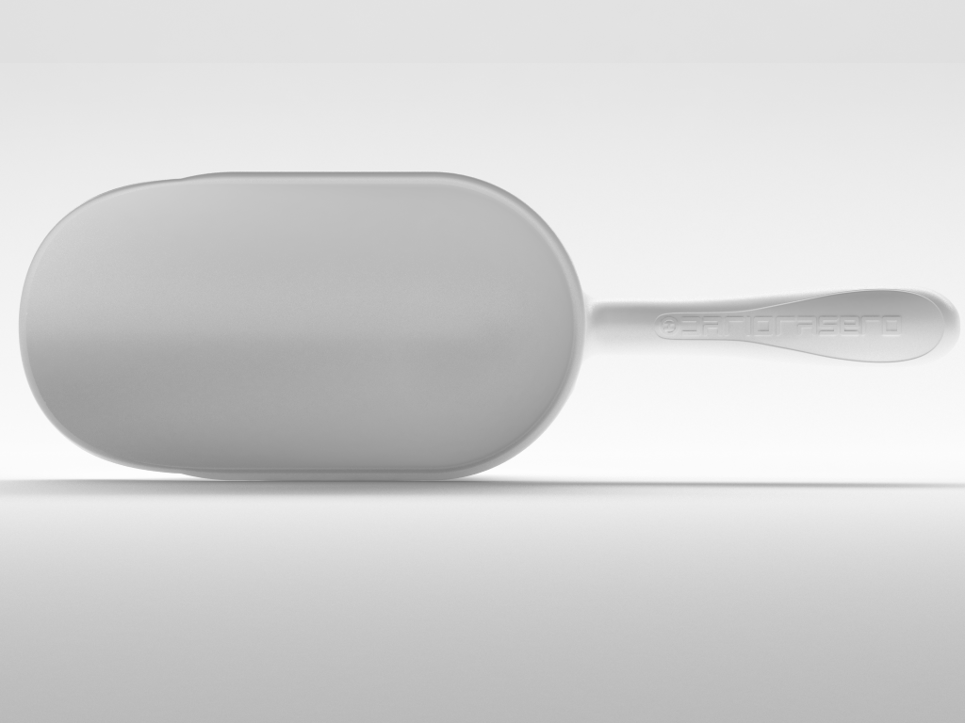 White scoop back view. Detail of the ergonomic non-slip handle.