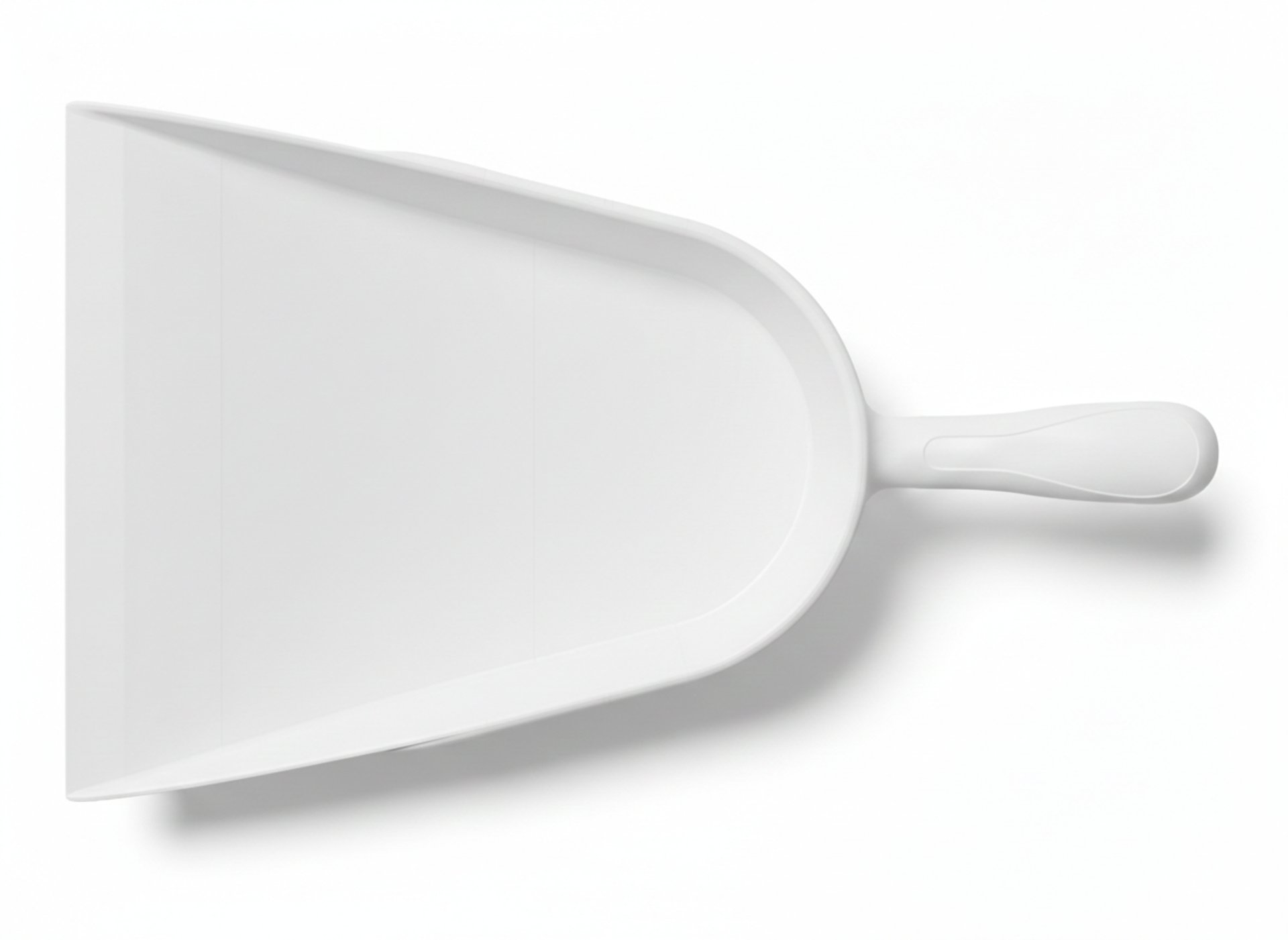 Wide flat-bottom white scoop. Ideal for fast bulk material scooping.