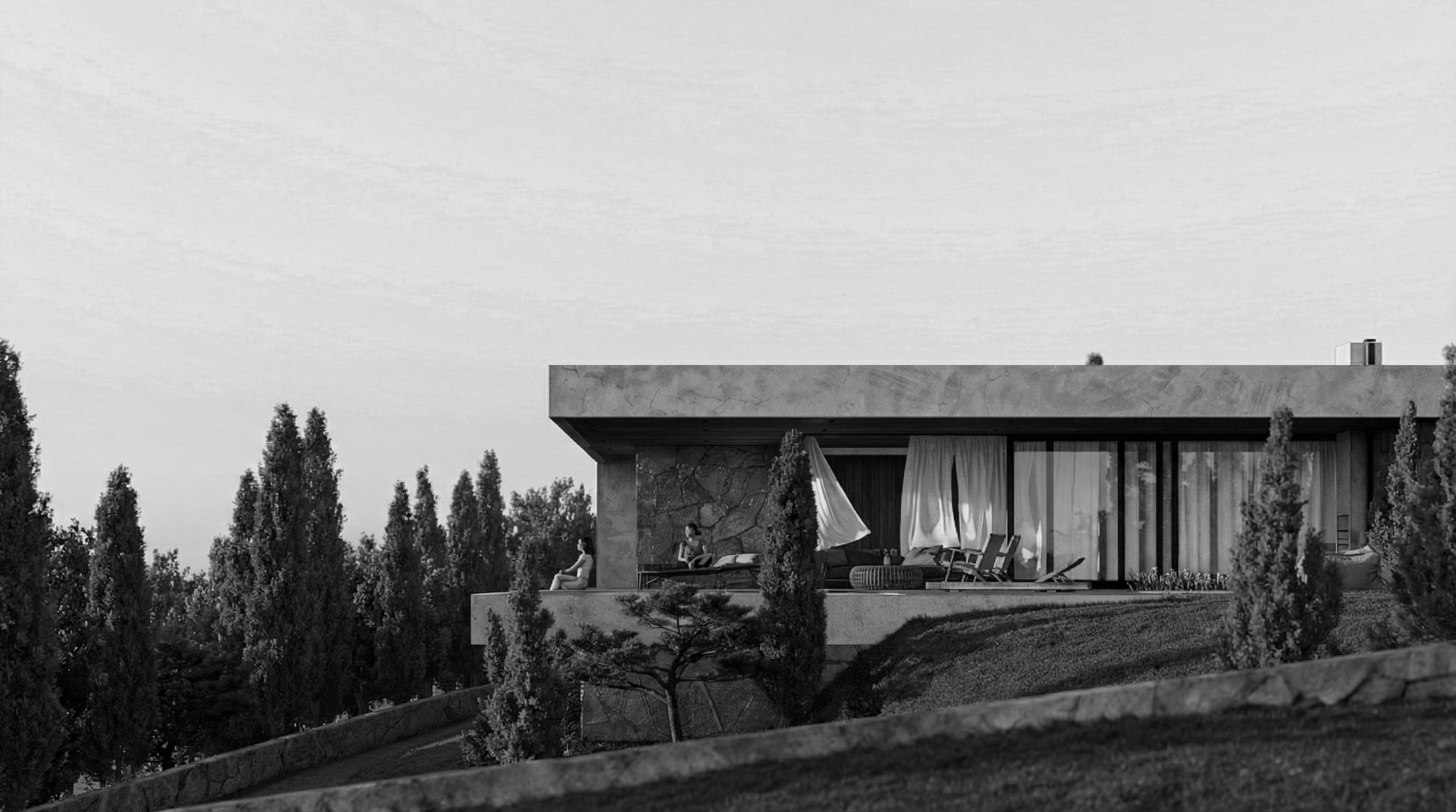 black and white concrete building