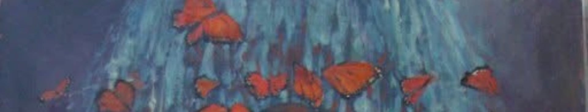 orange, white, and teal abstract painting