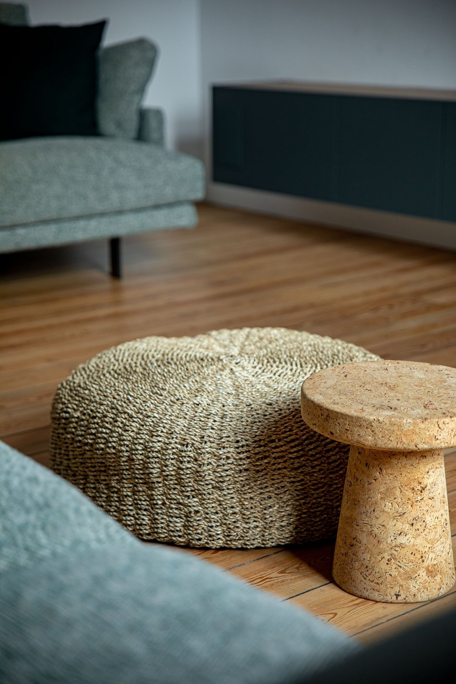 an abstract photo of a curved building with a blue sky in the background