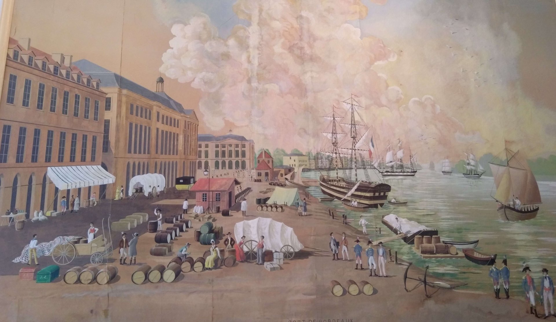 frame old Bordeaux port and riverside, quays