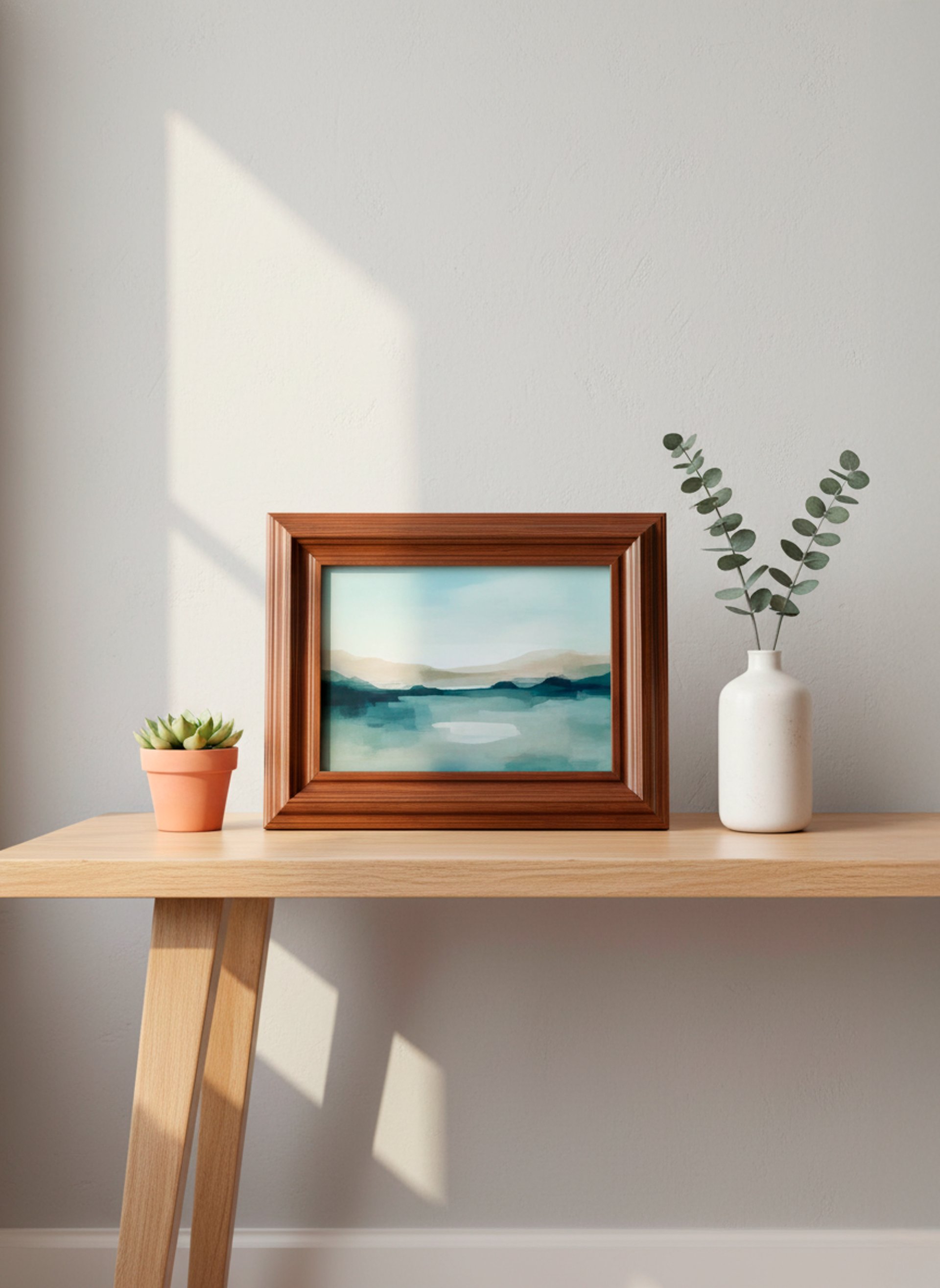 a wooden frame with a black and white picture in it