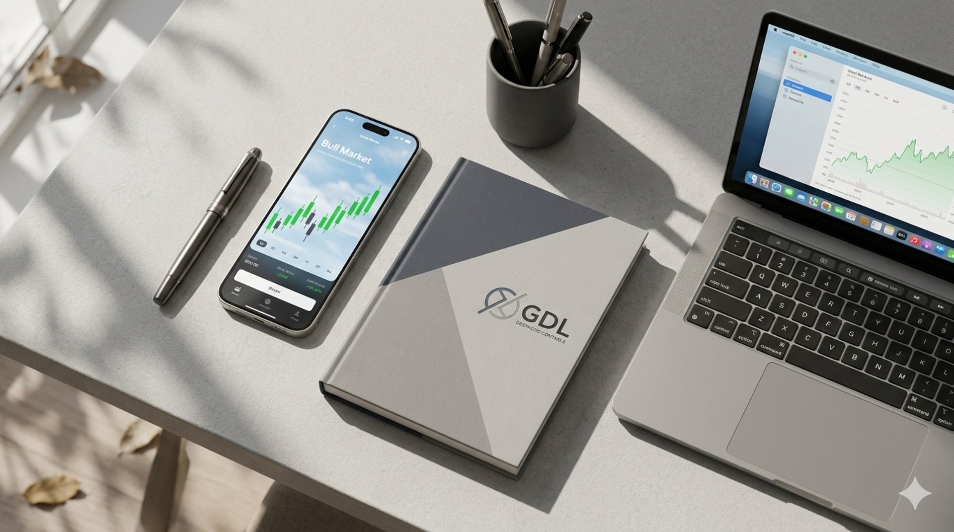 black click pen beside MacBook Pro on table