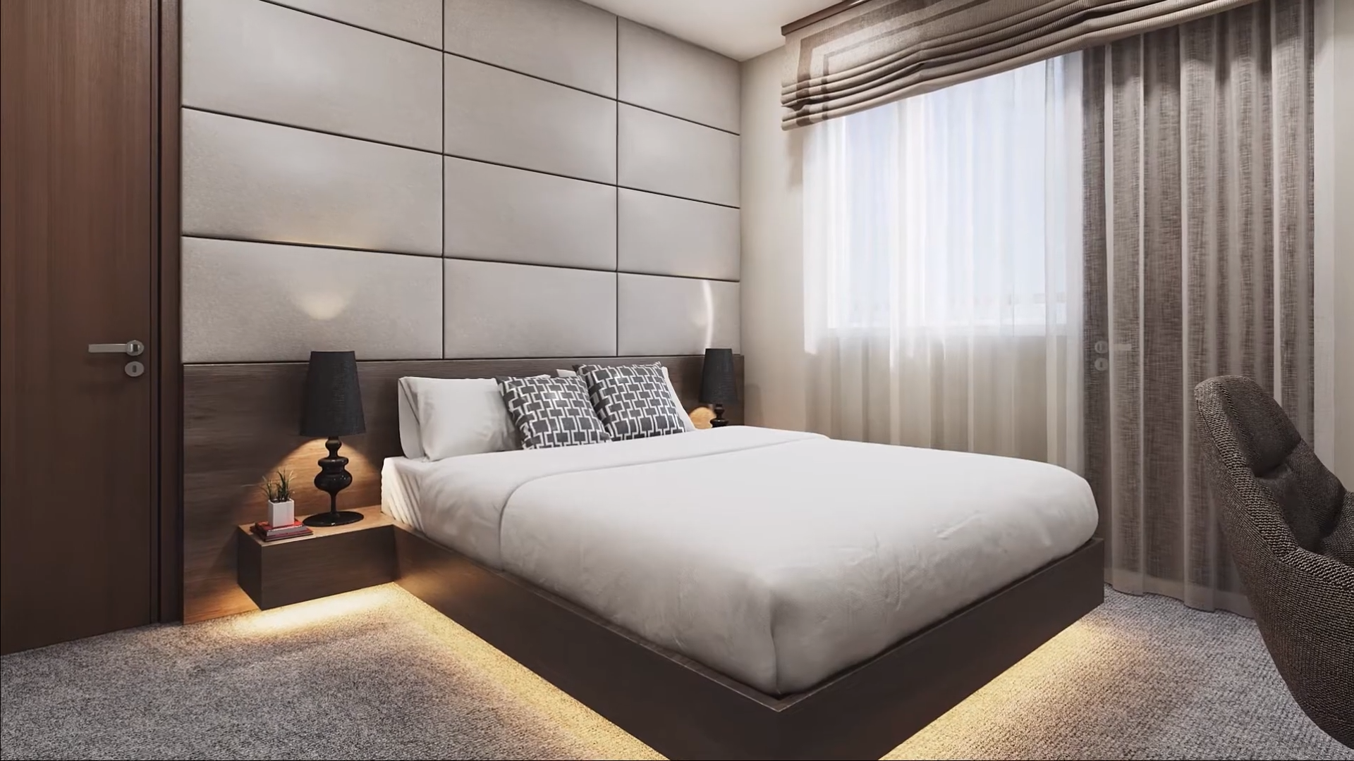 an abstract photo of a curved building with a blue sky in the background