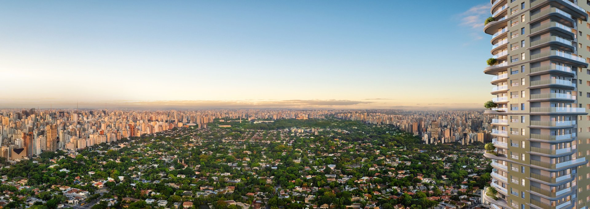 an abstract photo of a curved building with a blue sky in the background