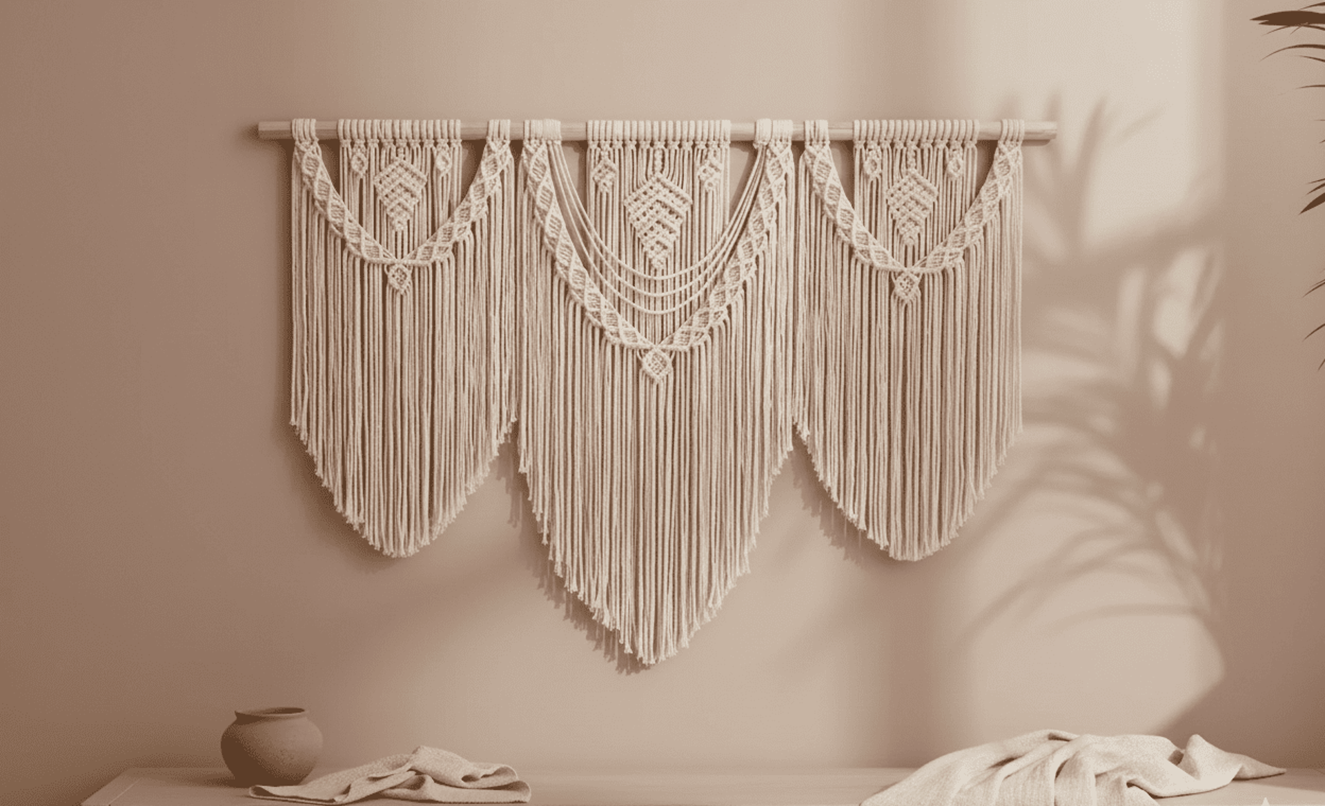 tapiz para pared macrame color crudo pieza personalizada tejida por kaalm mx