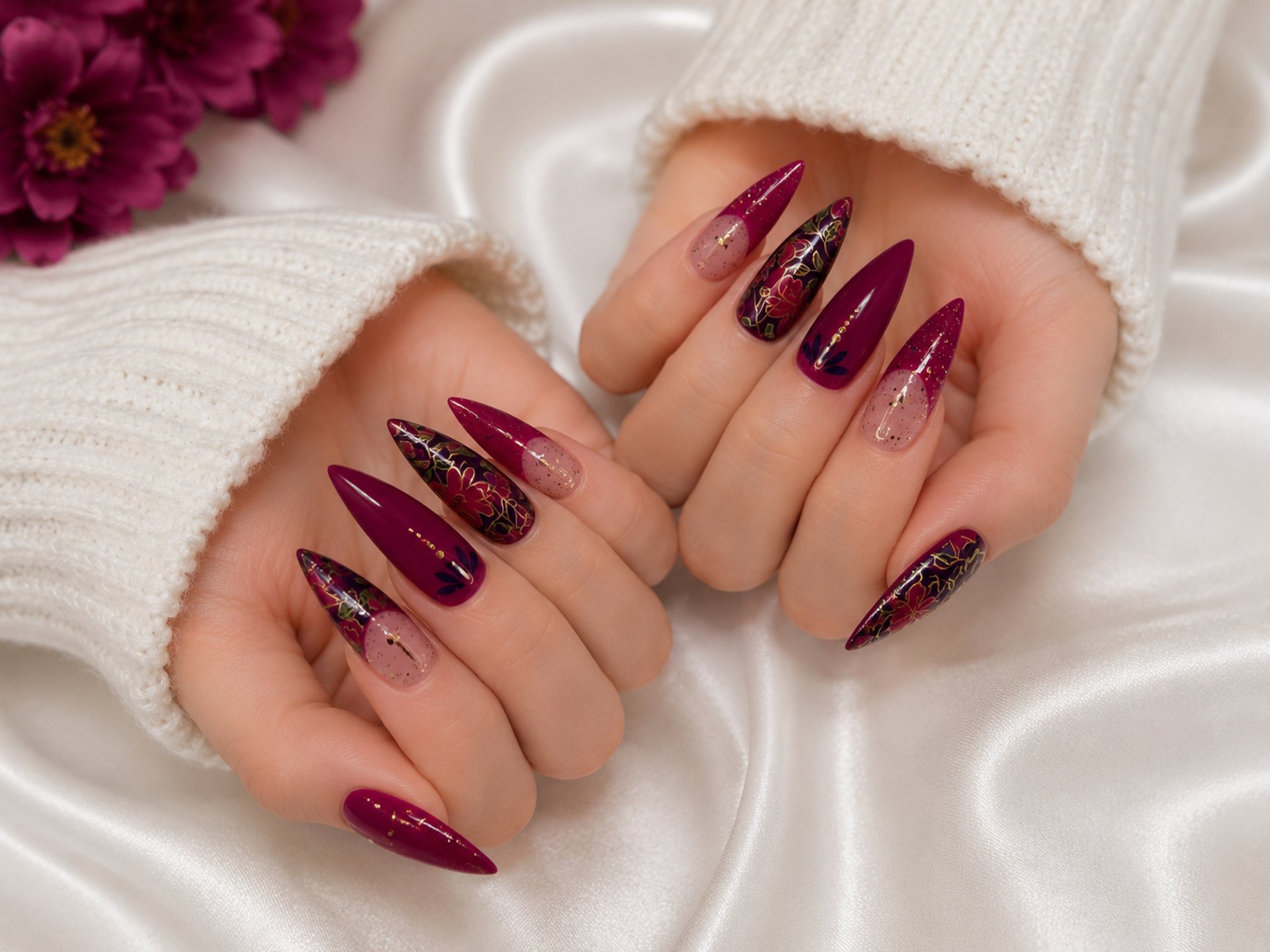 a woman's hands with white manicures and a ring