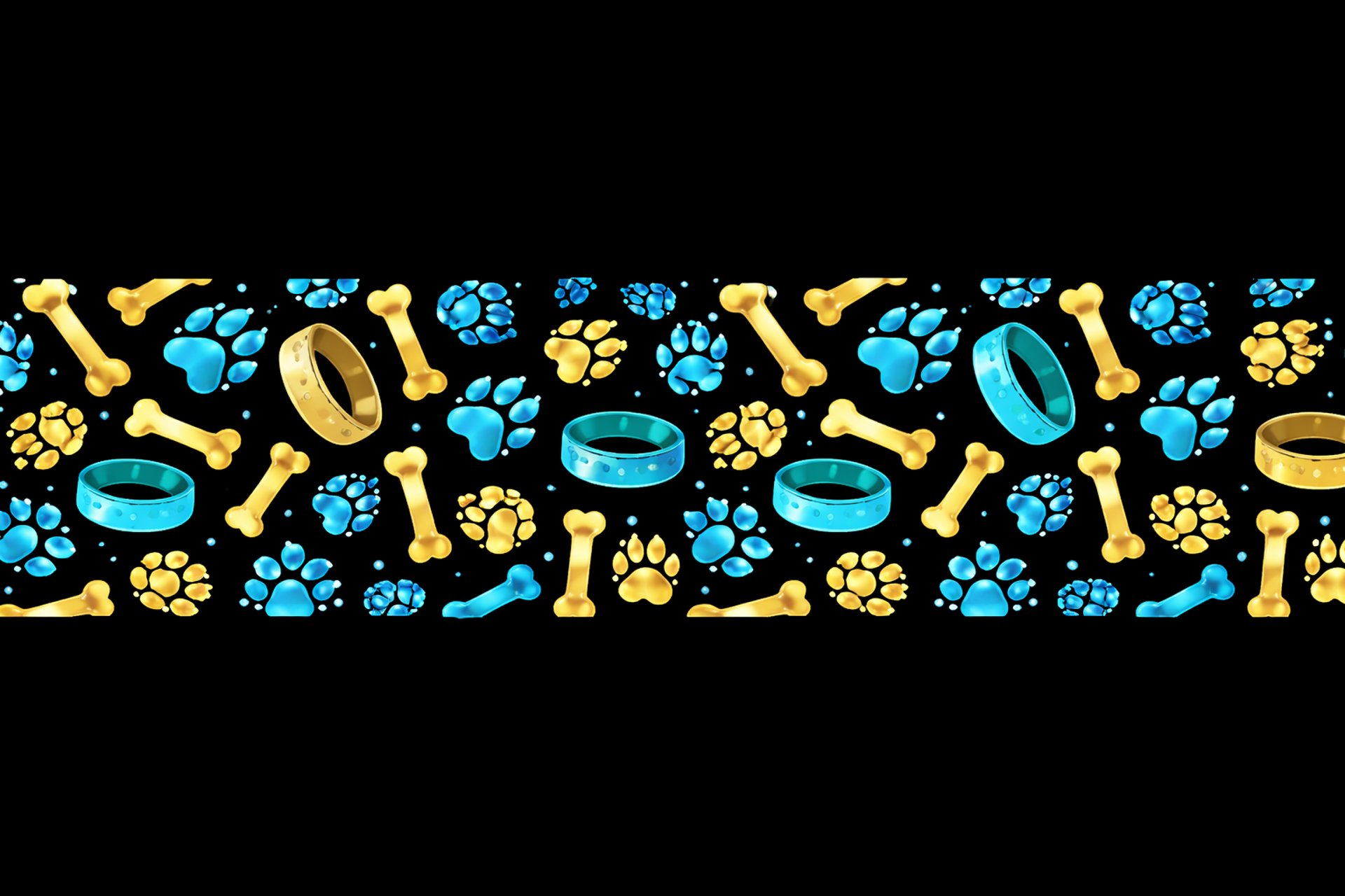 IT HAS DOG BONES , PAWS AND DOG COLLAR 