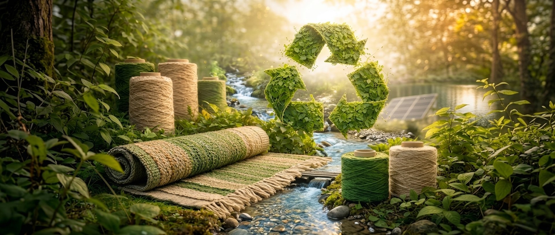 Sustainable carpet production at Vital Rugs showing eco-friendly yarn handling and green rug manufacturing process