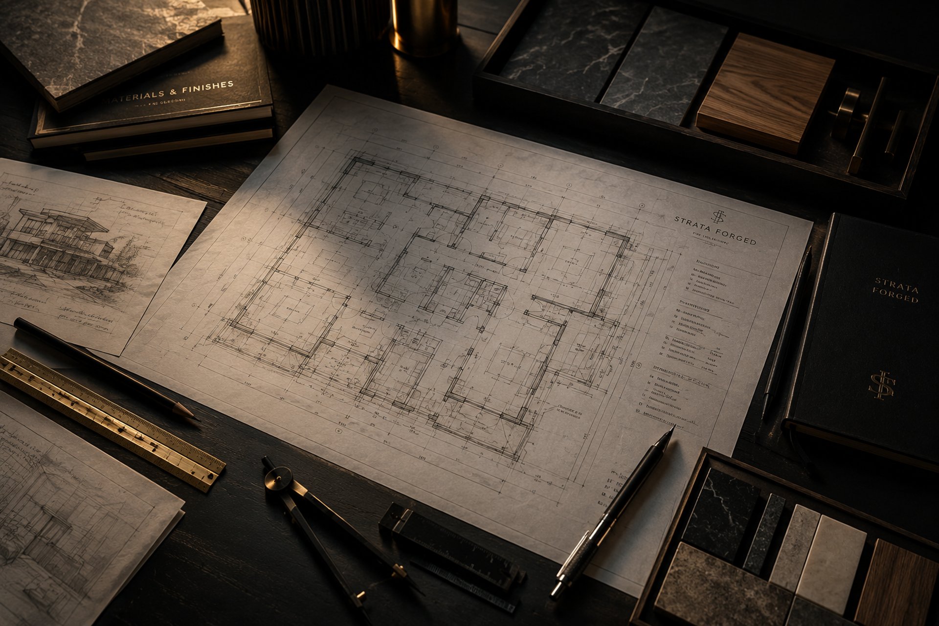 Architectural aesthetic with and warm tones that align with a premium dark design. quality photography, composition, visual
