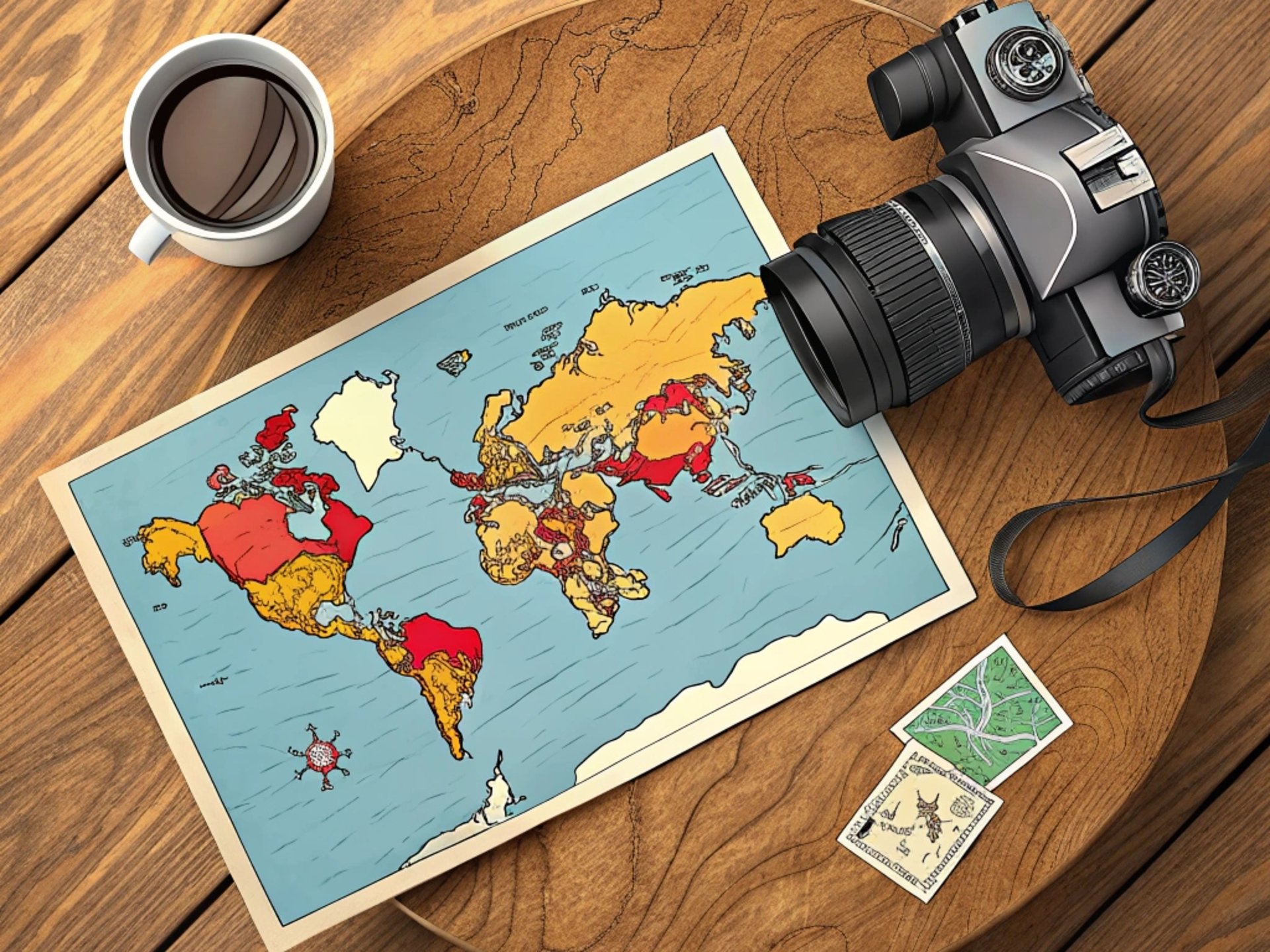 black and silver SLR camera on table