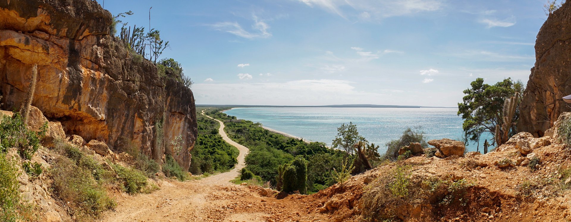 Bahia de las Aguilas beach and coastal road view in Pedernales Dominican Republic