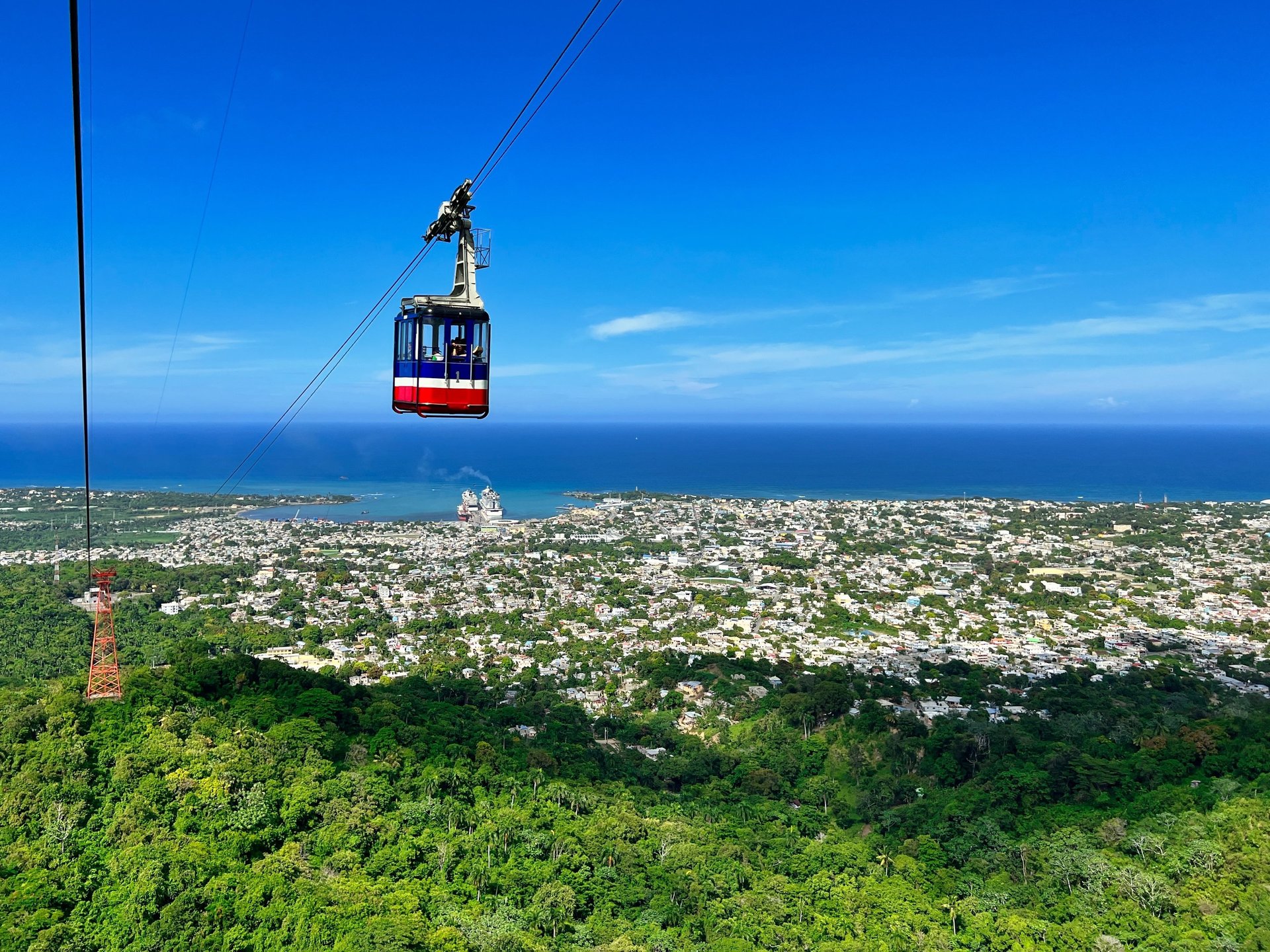Aerial cable car over Puerto Plata with ocean and city views in the Dominican Republic