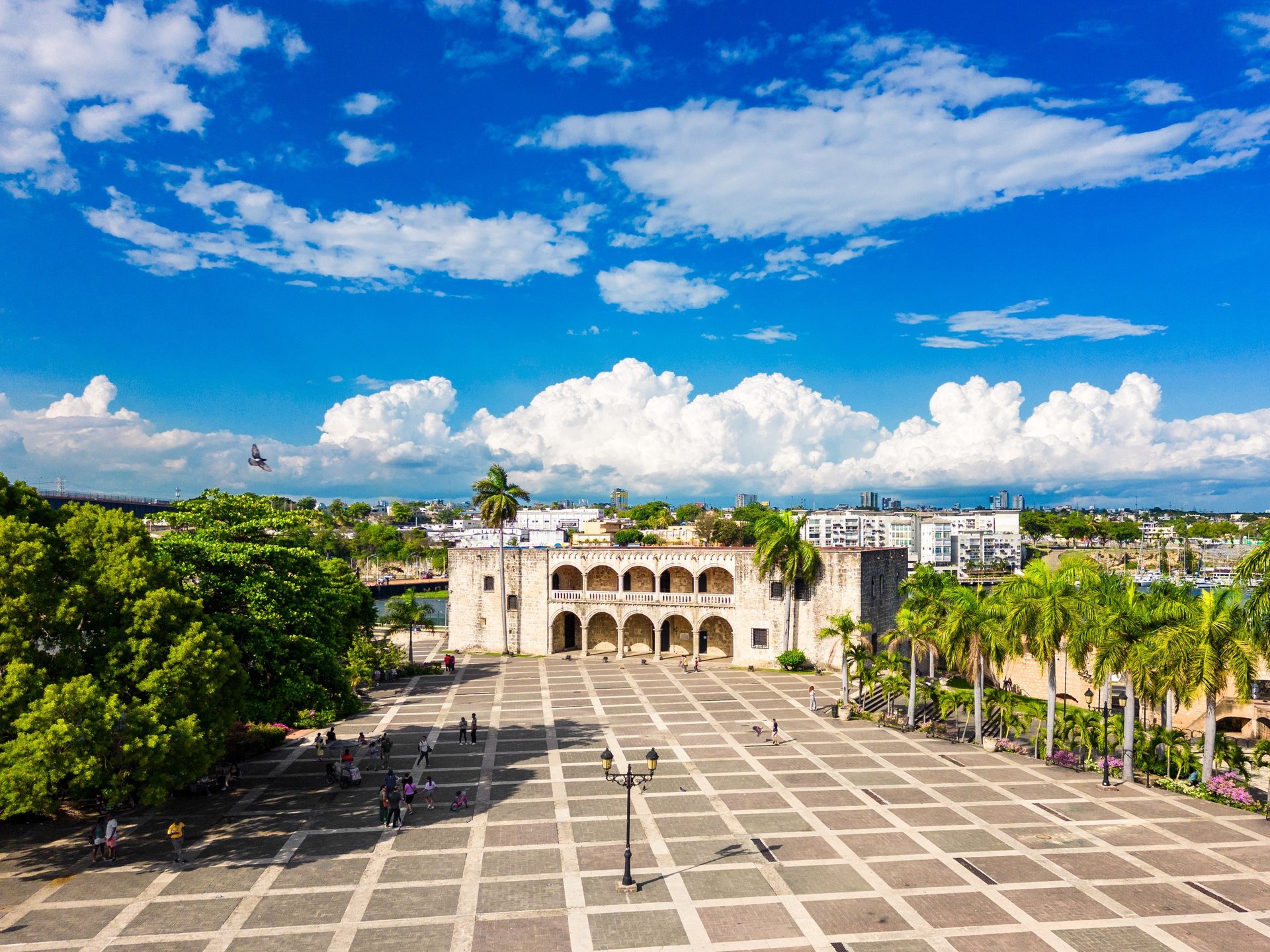 Plaza de España with the Alcázar de Colón, a UNESCO landmark in Santo Domingo