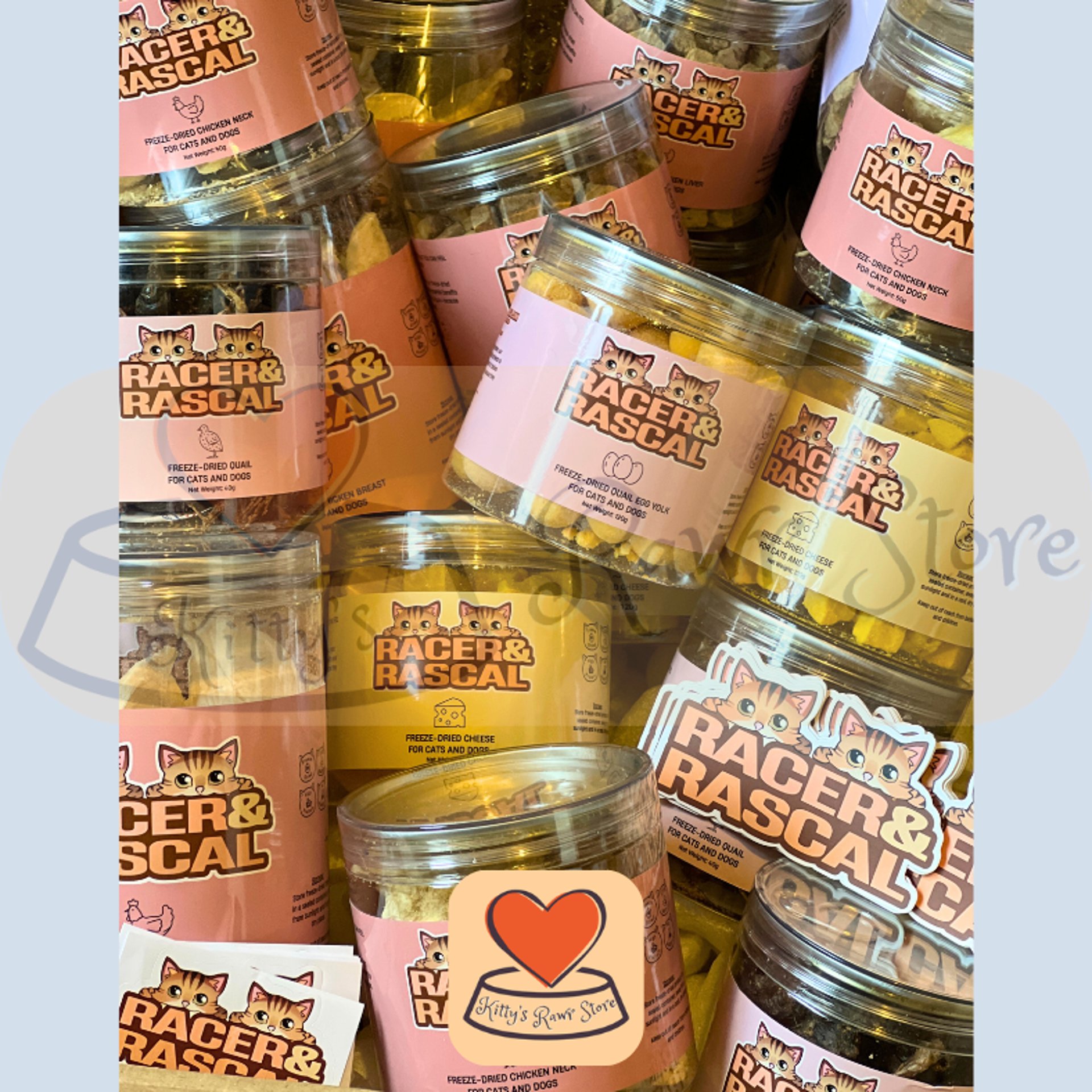 Group shot of Racer and Rascal products for cats