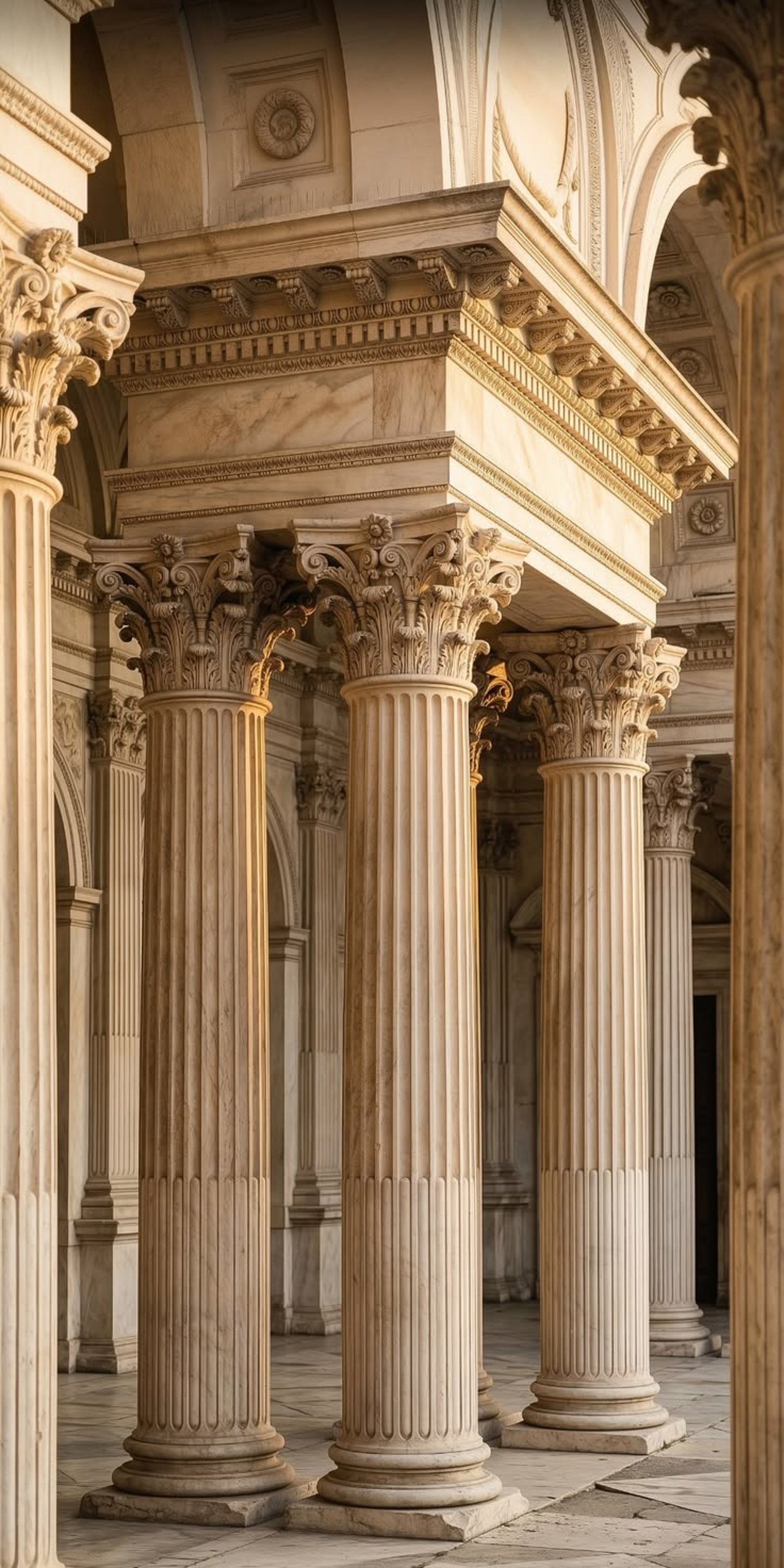 a building with pillars