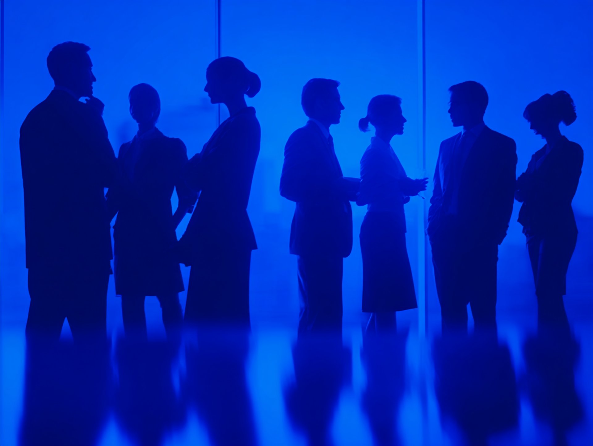 A group of people standing in front of a window